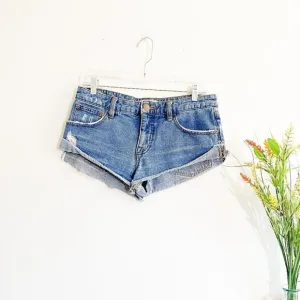 🦋 FREE PEOPLE Denim Jean Shorts Mid Rise Roll Up 25 Causal Festival Everyday