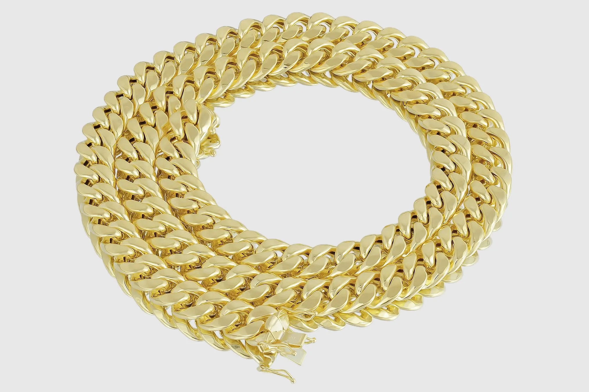 11mm Hollow Miami Cuban Yellow Gold Necklace