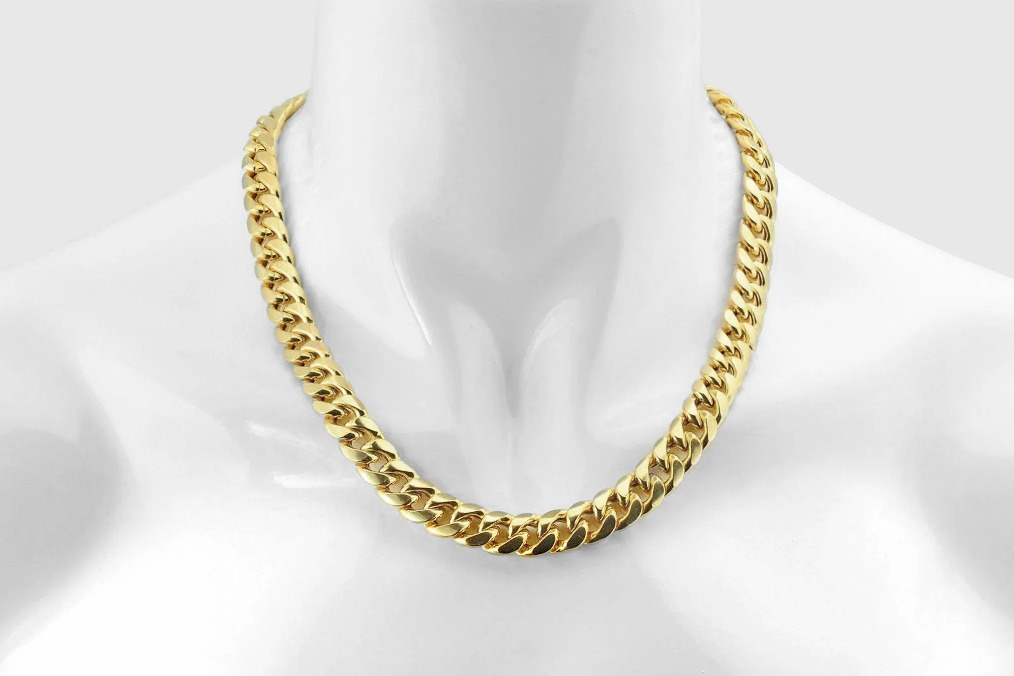 11mm Hollow Miami Cuban Yellow Gold Necklace