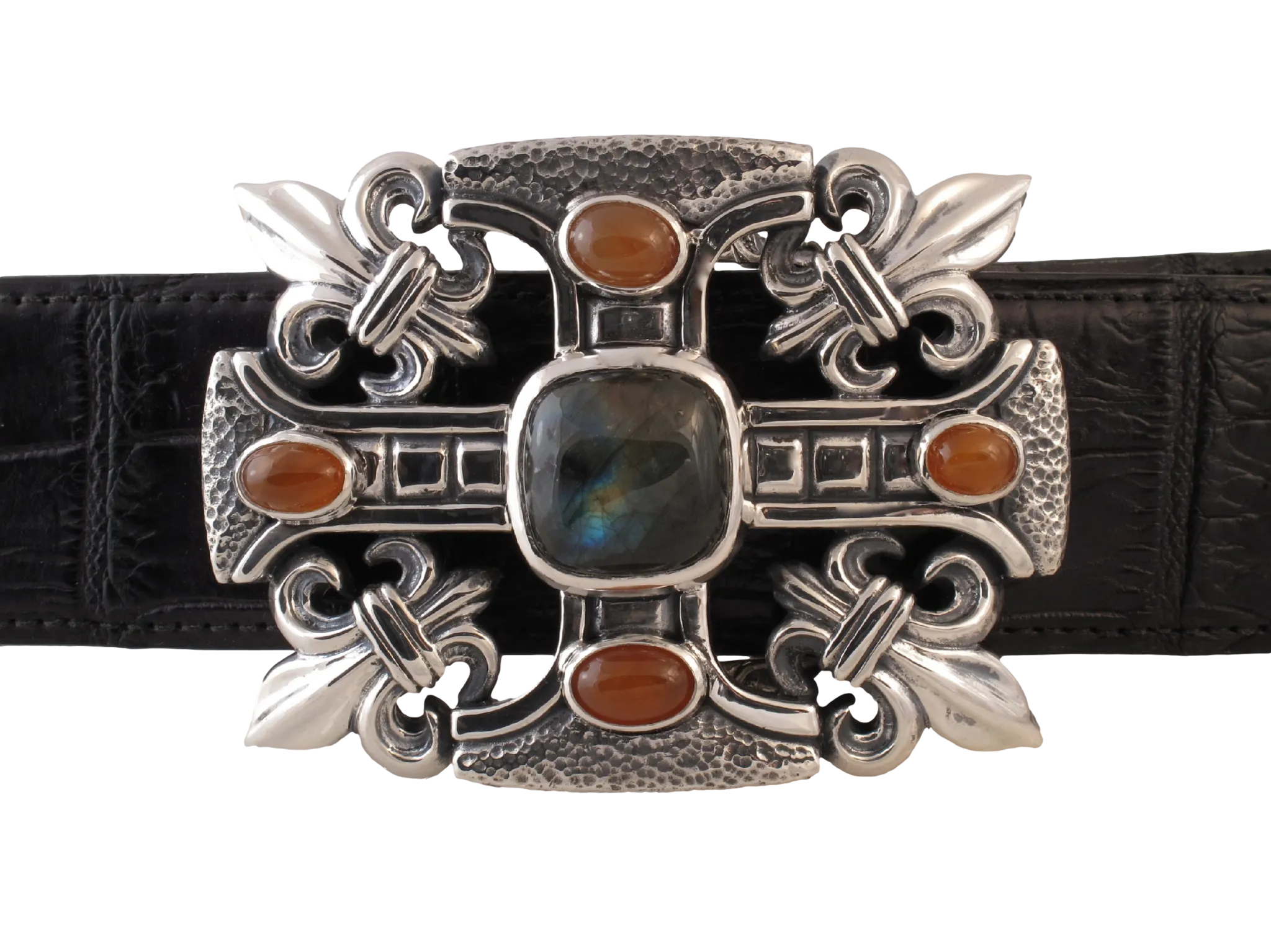 #1328 Custom Sterling Fluer di Lis Cross with Stones