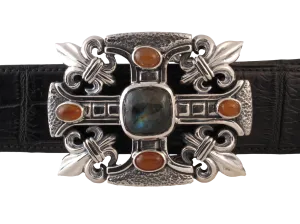 #1328 Custom Sterling Fluer di Lis Cross with Stones