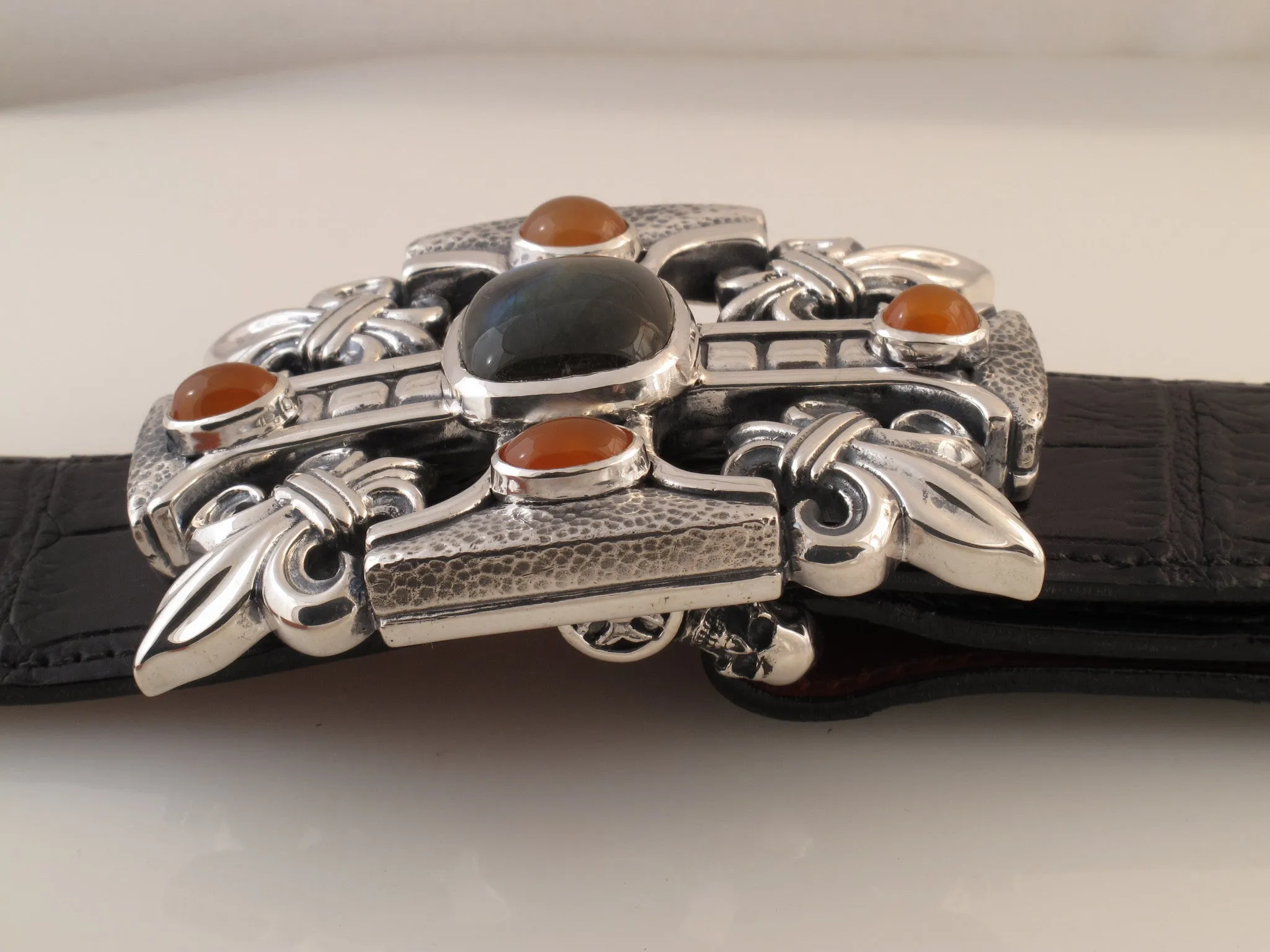 #1328 Custom Sterling Fluer di Lis Cross with Stones
