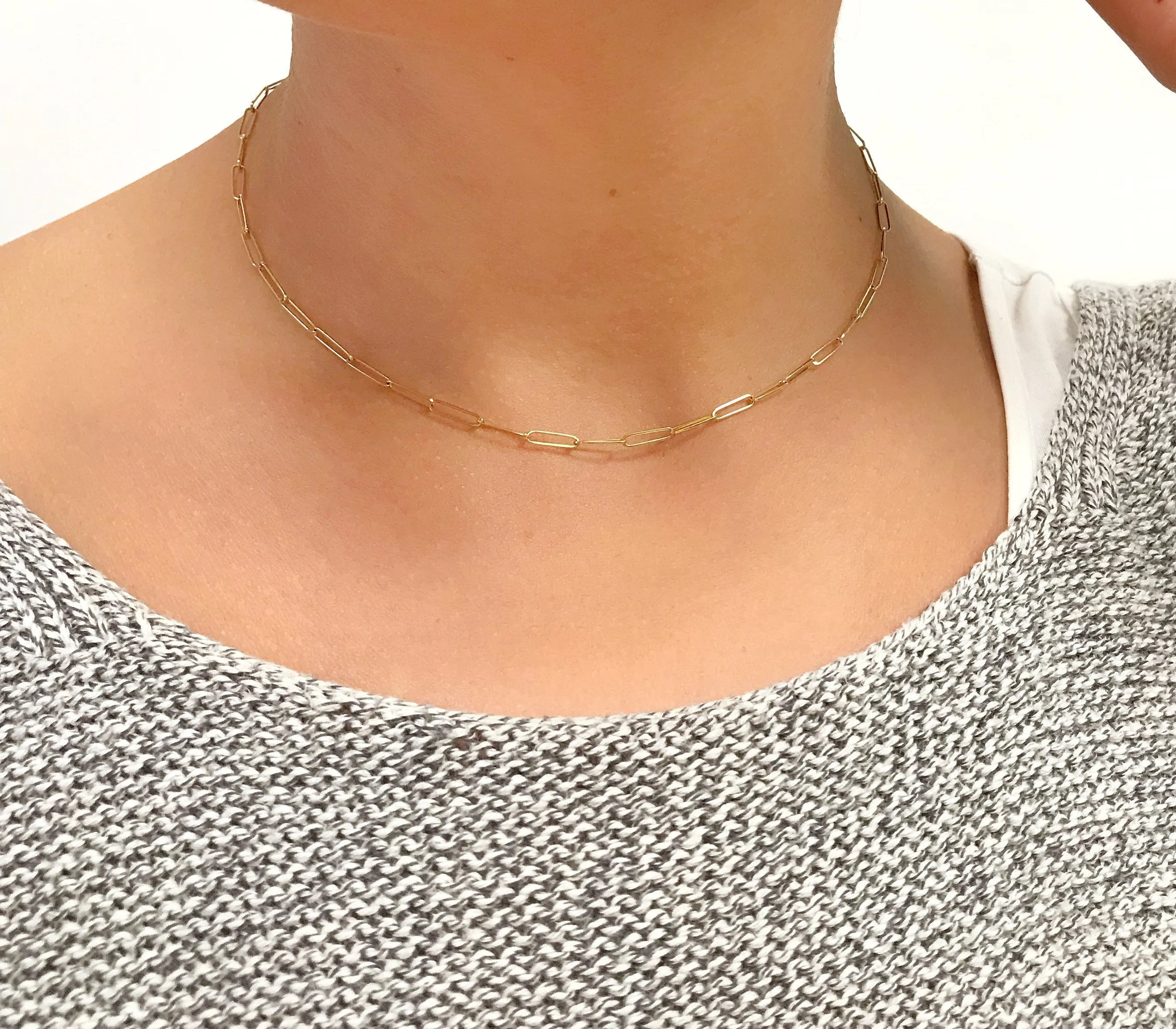 14K Gold 2.60MM Open Link Paperclip Chain Necklace