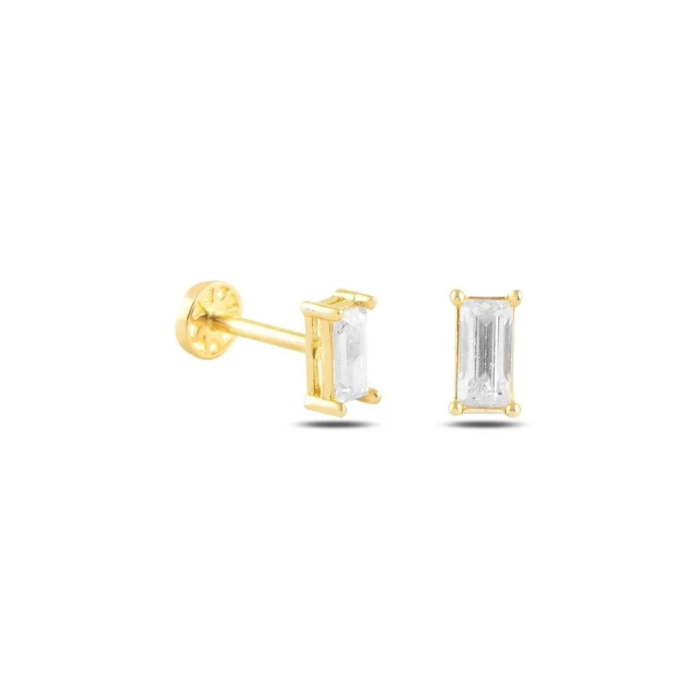 14k Gold Baguette Stone Greater Tragus Piercing