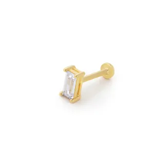 14k Gold Baguette Stone Greater Tragus Piercing