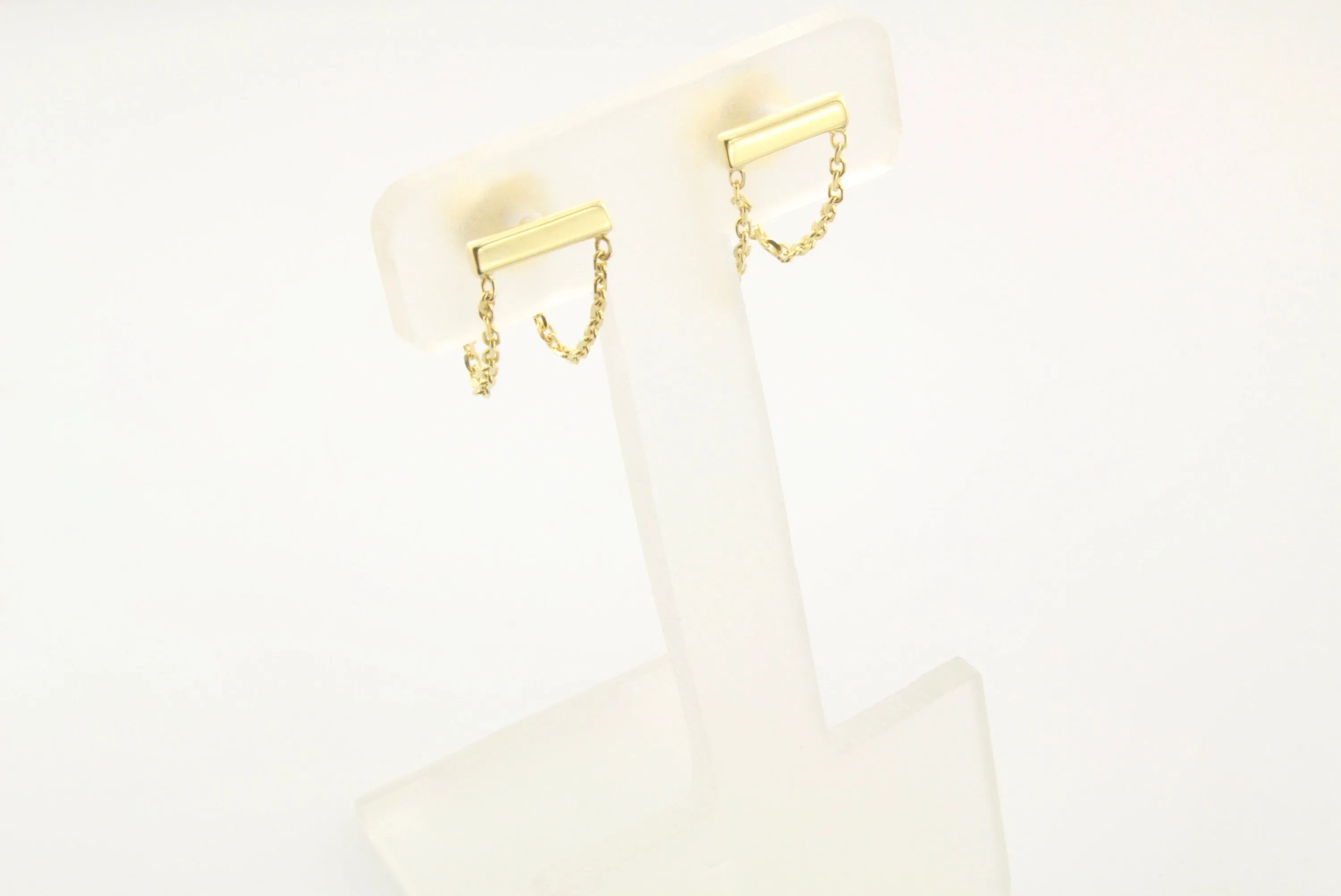 14K Gold Bar Chain Earrings