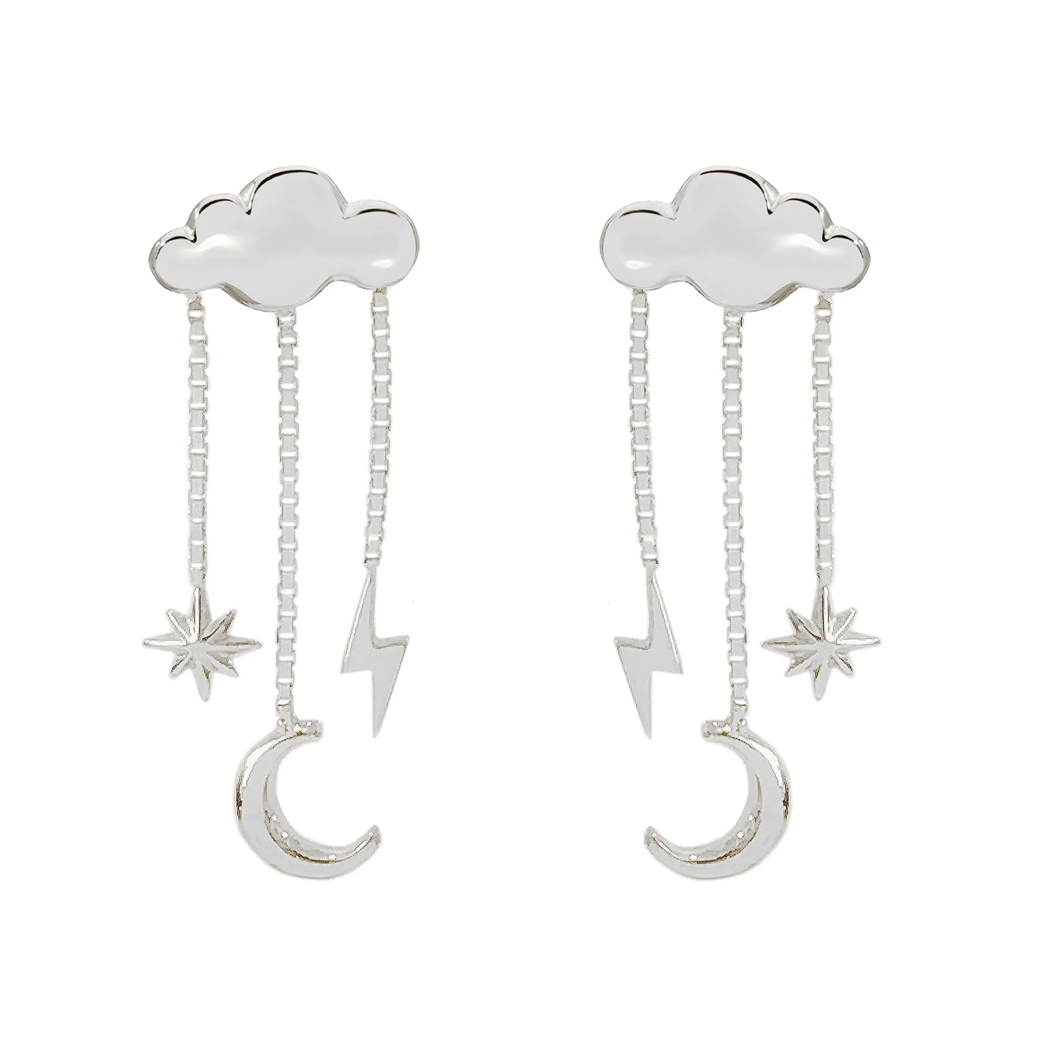14K Gold Celestial Cloud Stud Earrings