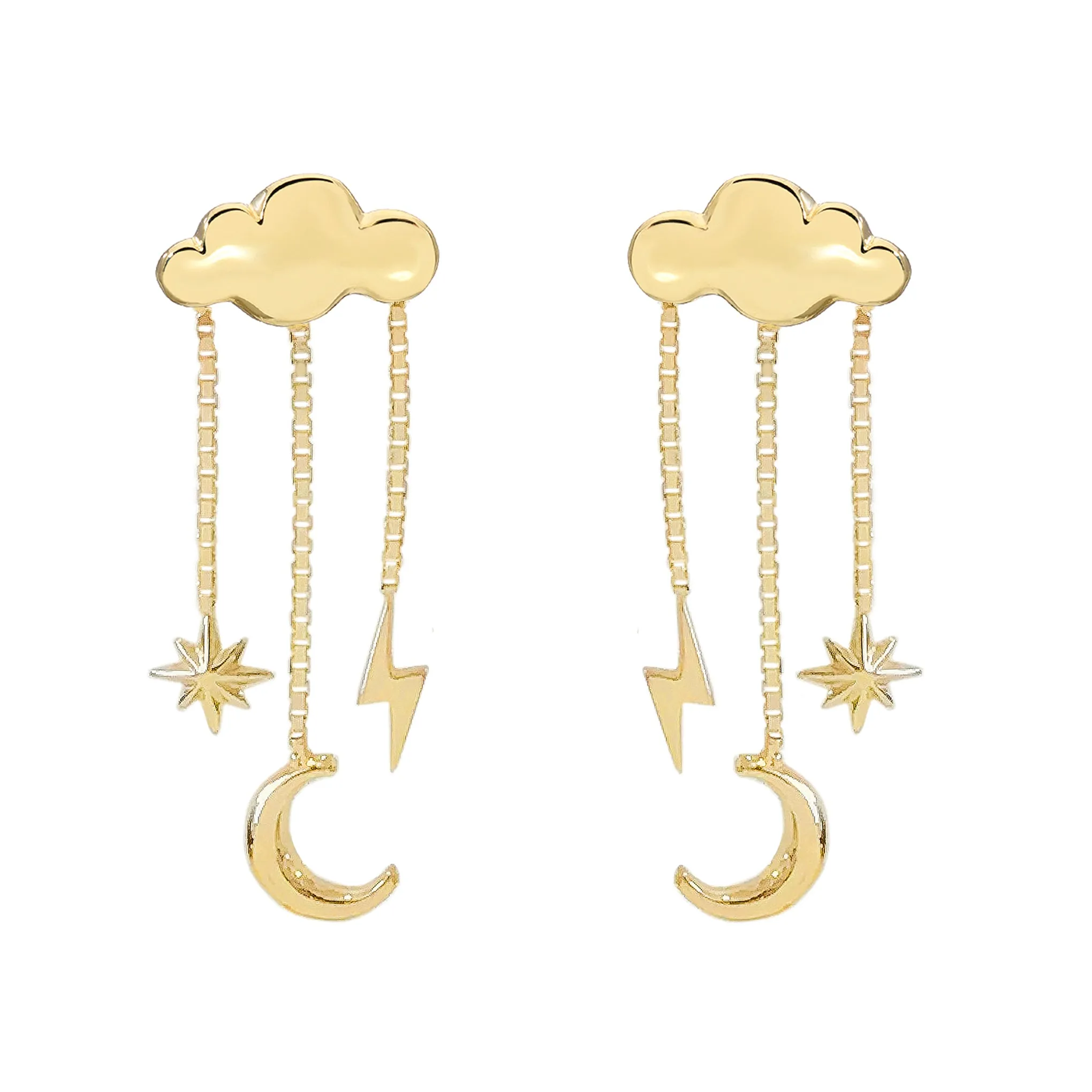 14K Gold Celestial Cloud Stud Earrings