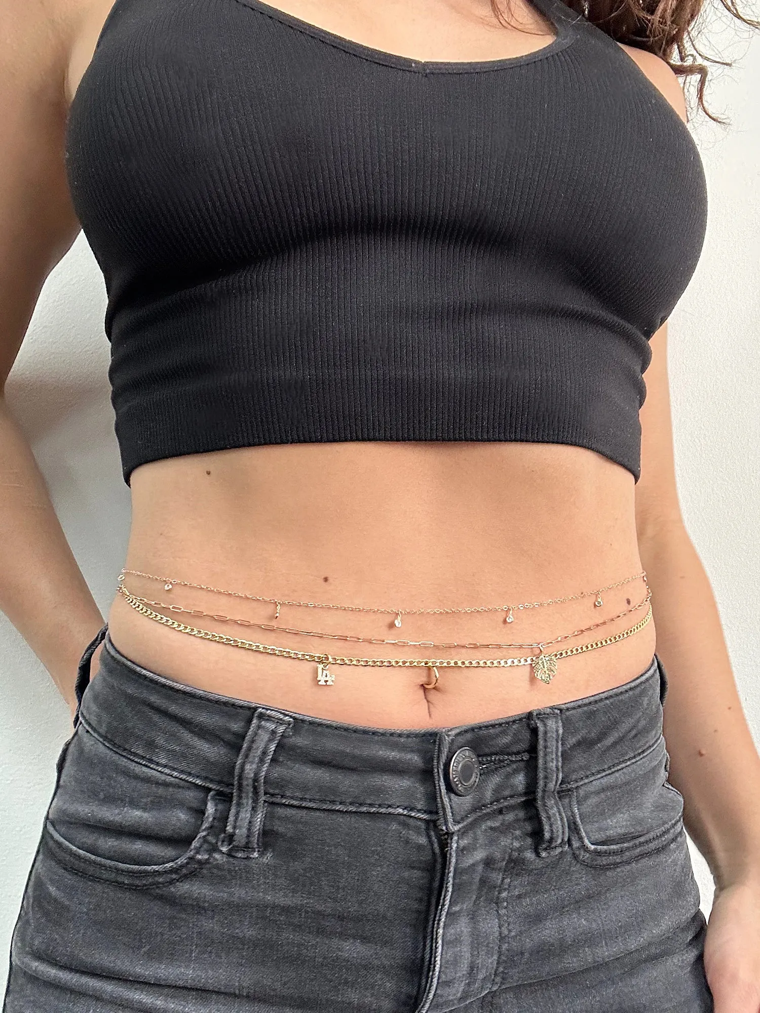 14K Gold Fringed Diamond Belly Chain