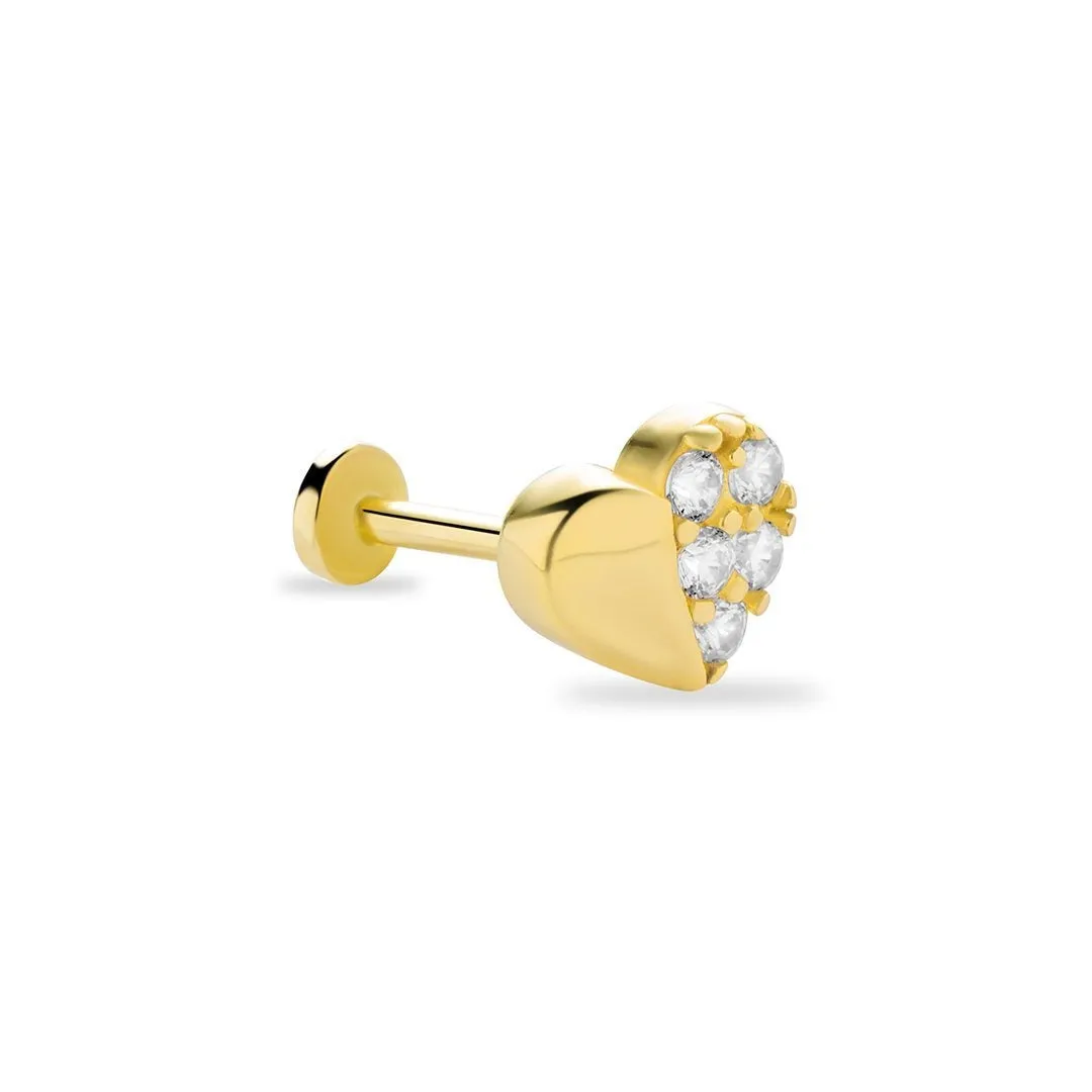 14k Gold Half Stone Heart Tragus