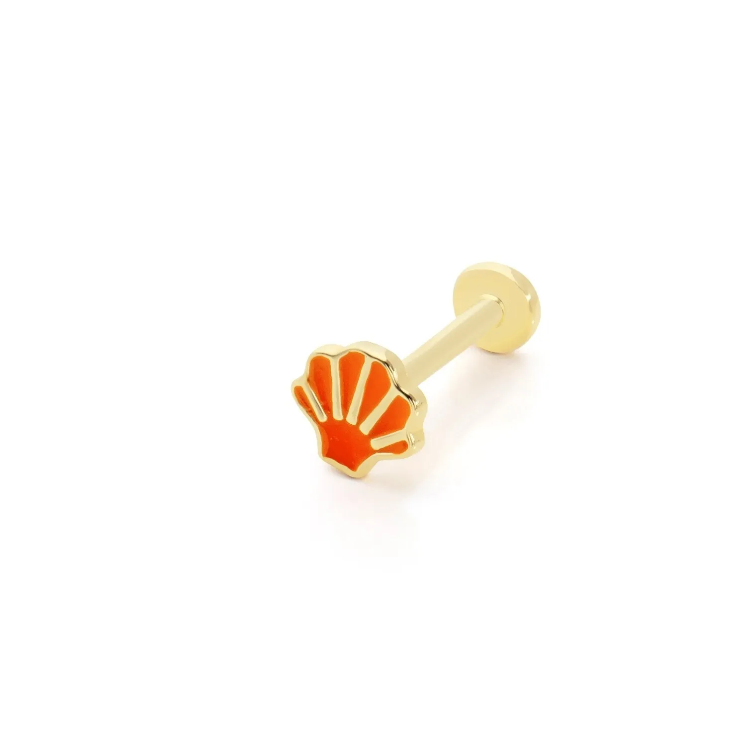 14k Gold Orange Enameled Mussel Tragus Piercing