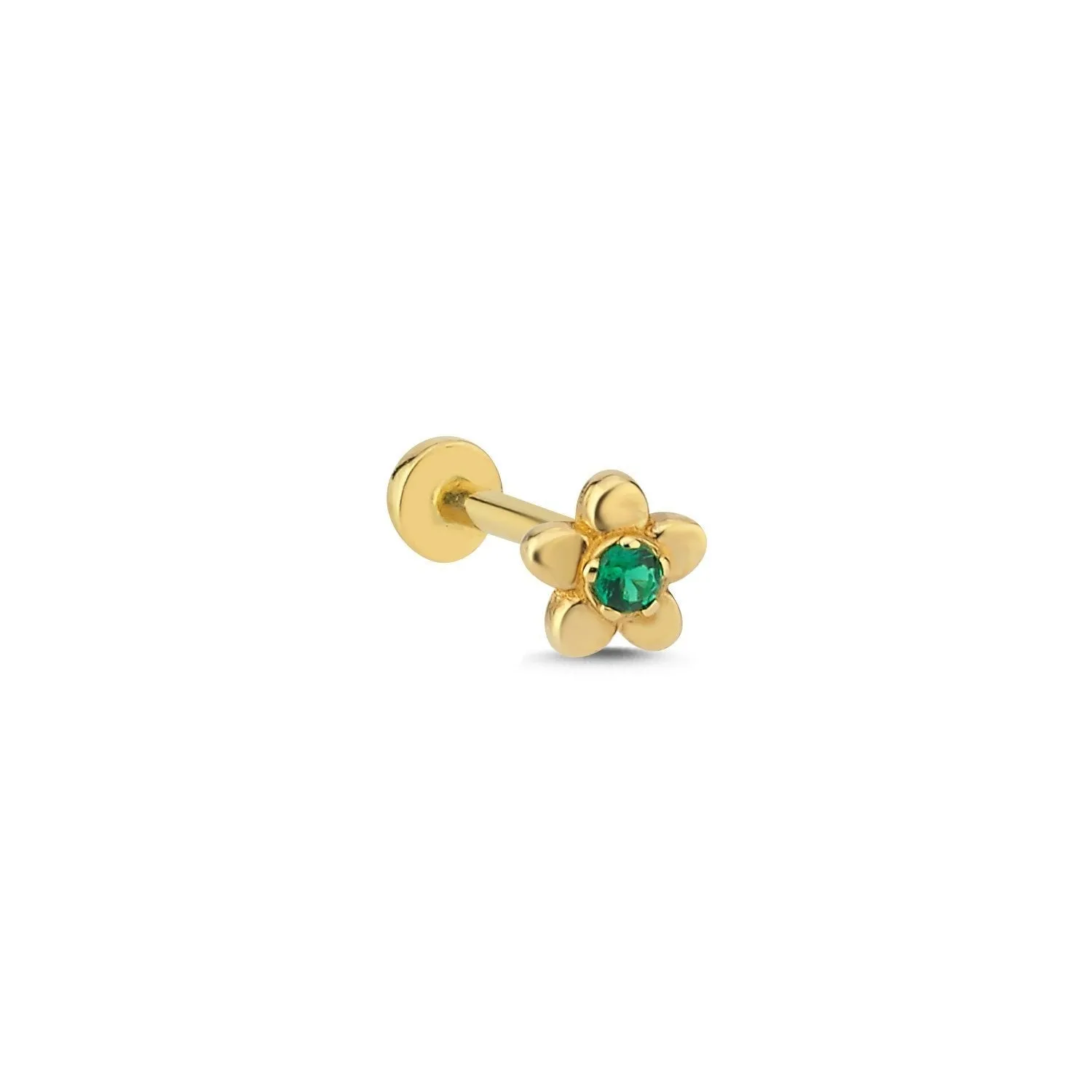 14k Gold Papatya Model Green Stone Tragus Piercing