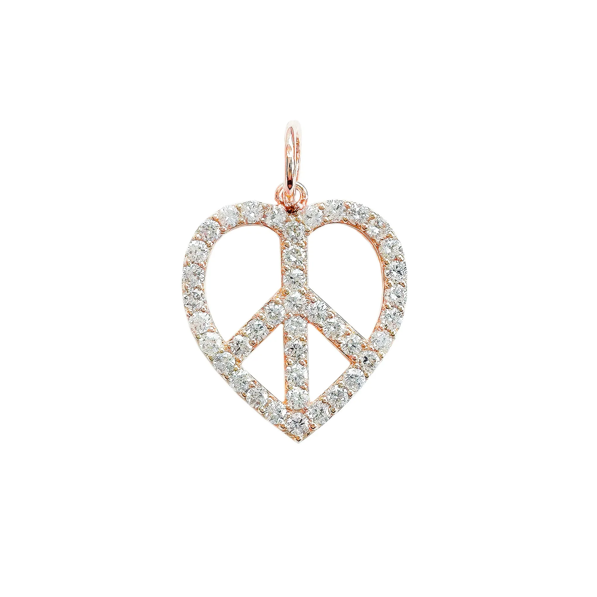 14K Gold Pavé Diamond Peace & Love Pendant, Medium Size