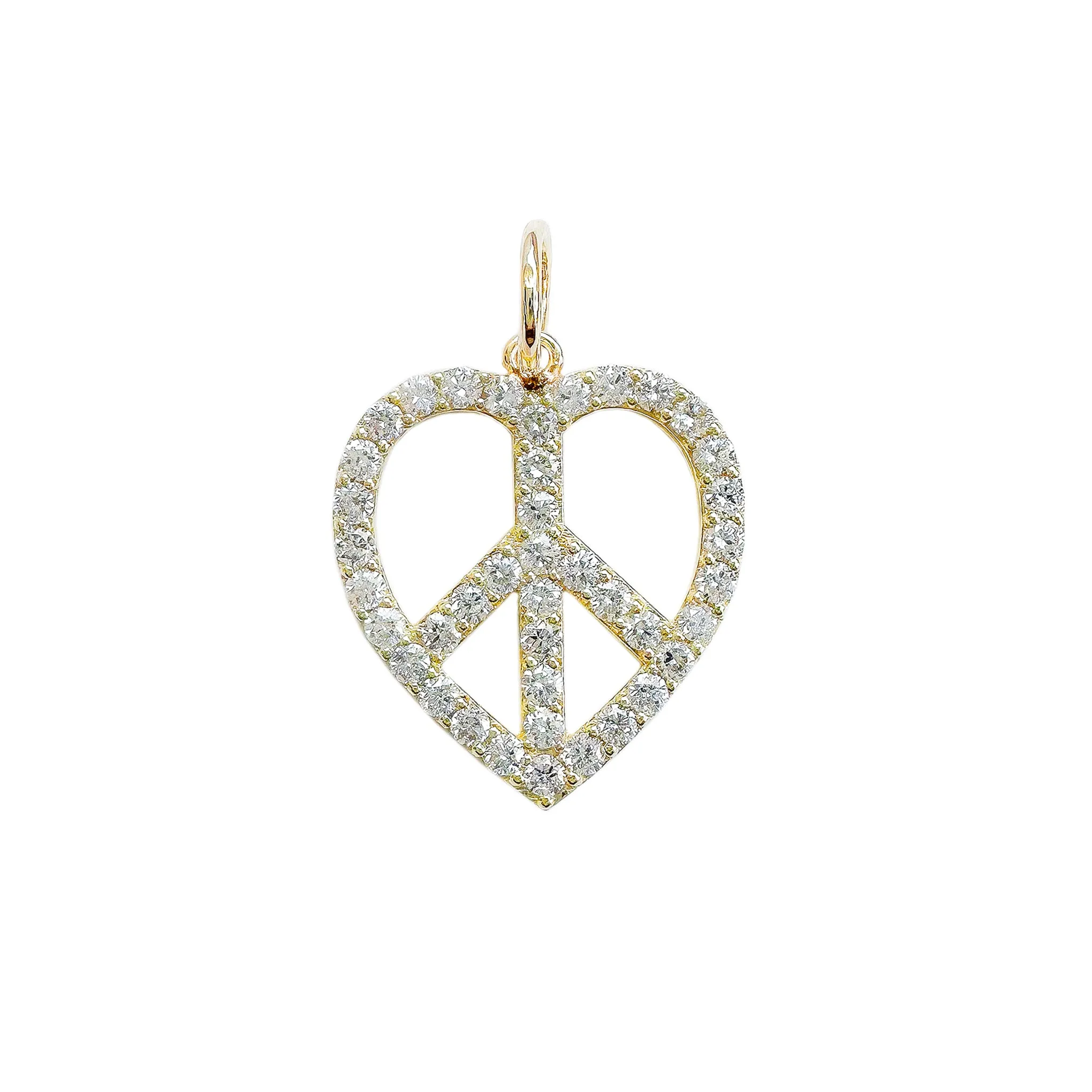 14K Gold Pavé Diamond Peace & Love Pendant, Medium Size