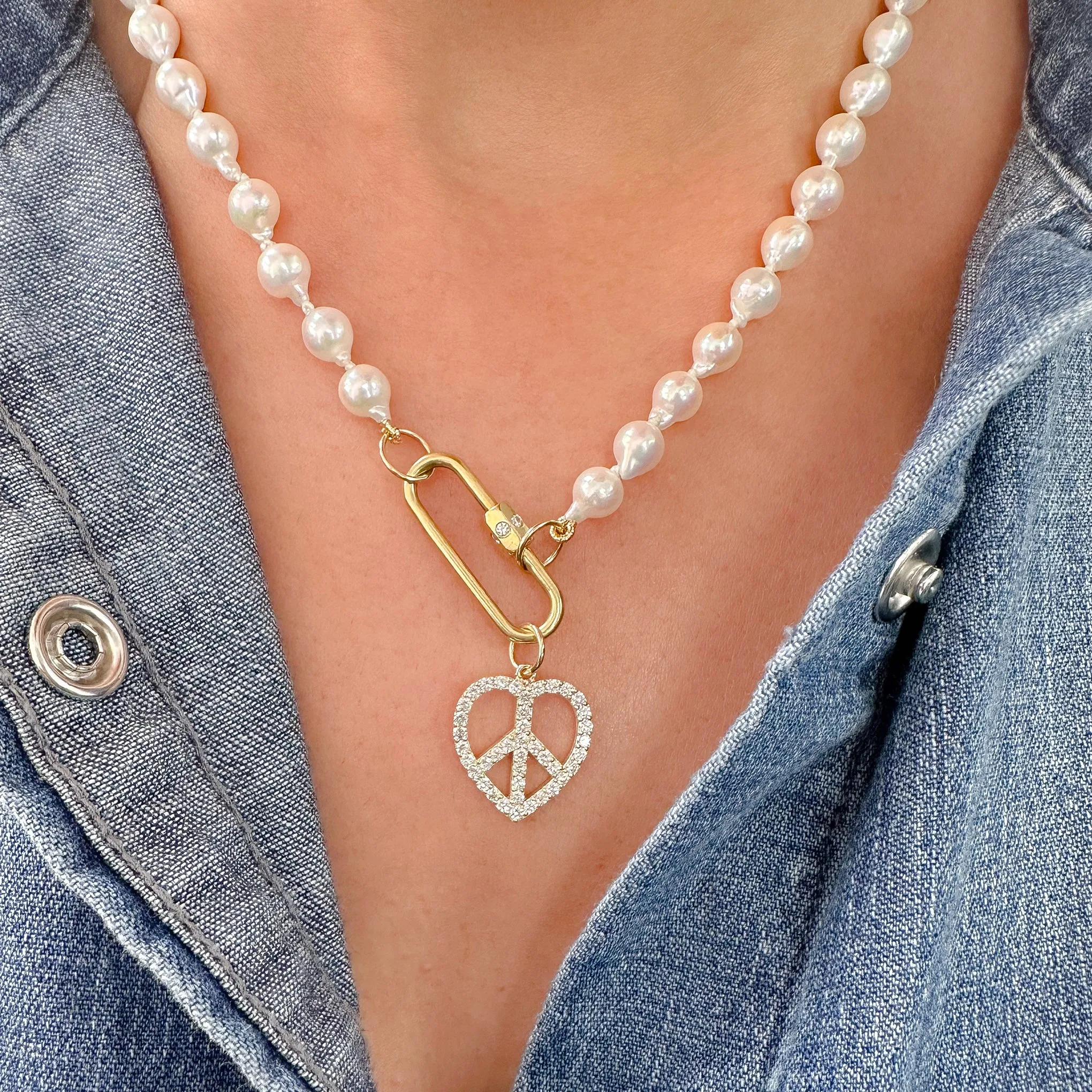 14K Gold Pavé Diamond Peace & Love Pendant, Medium Size