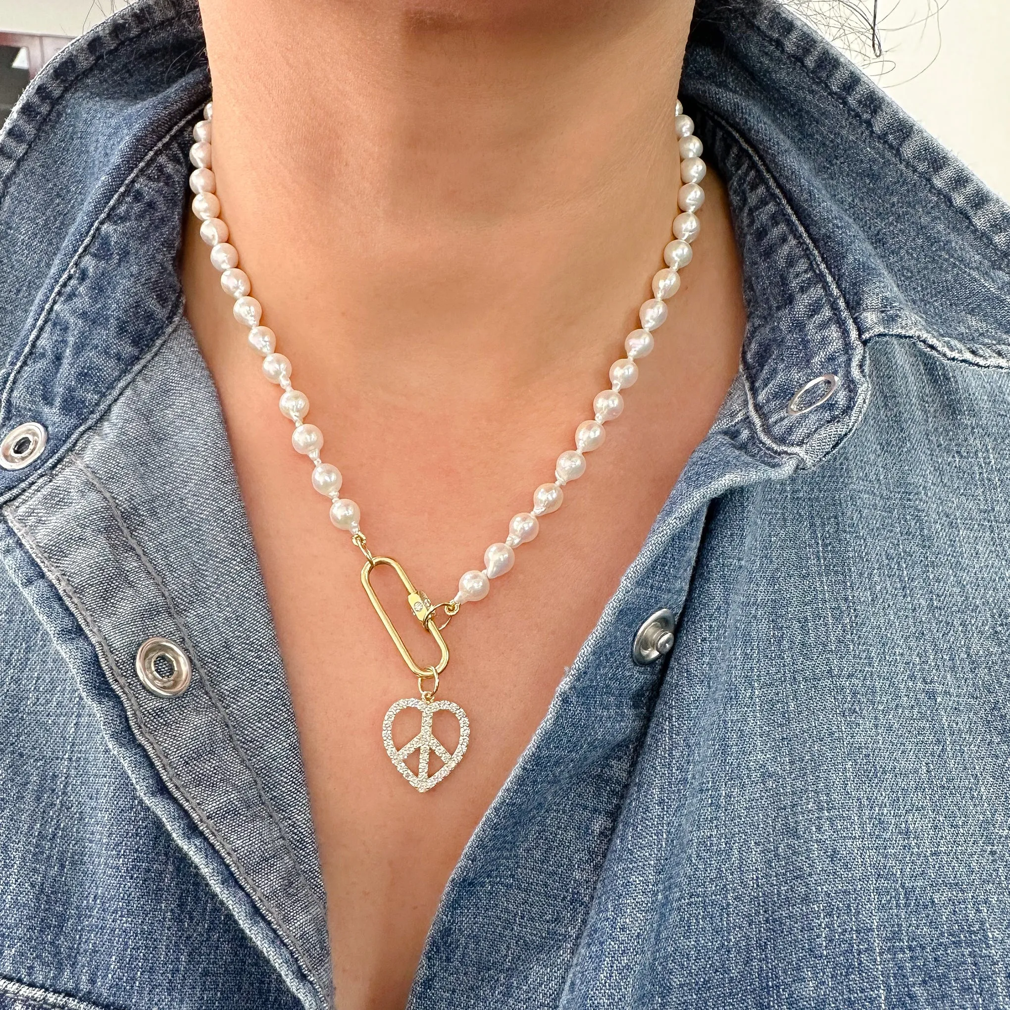 14K Gold Pavé Diamond Peace & Love Pendant, Medium Size