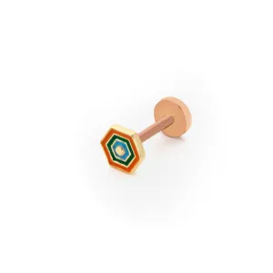 14k Gold Rainbow Enameled Hexagon Tragus Piercing