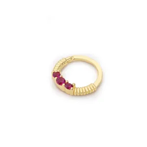 14k Gold Red Stone Helix Piercing with Engraving Detail