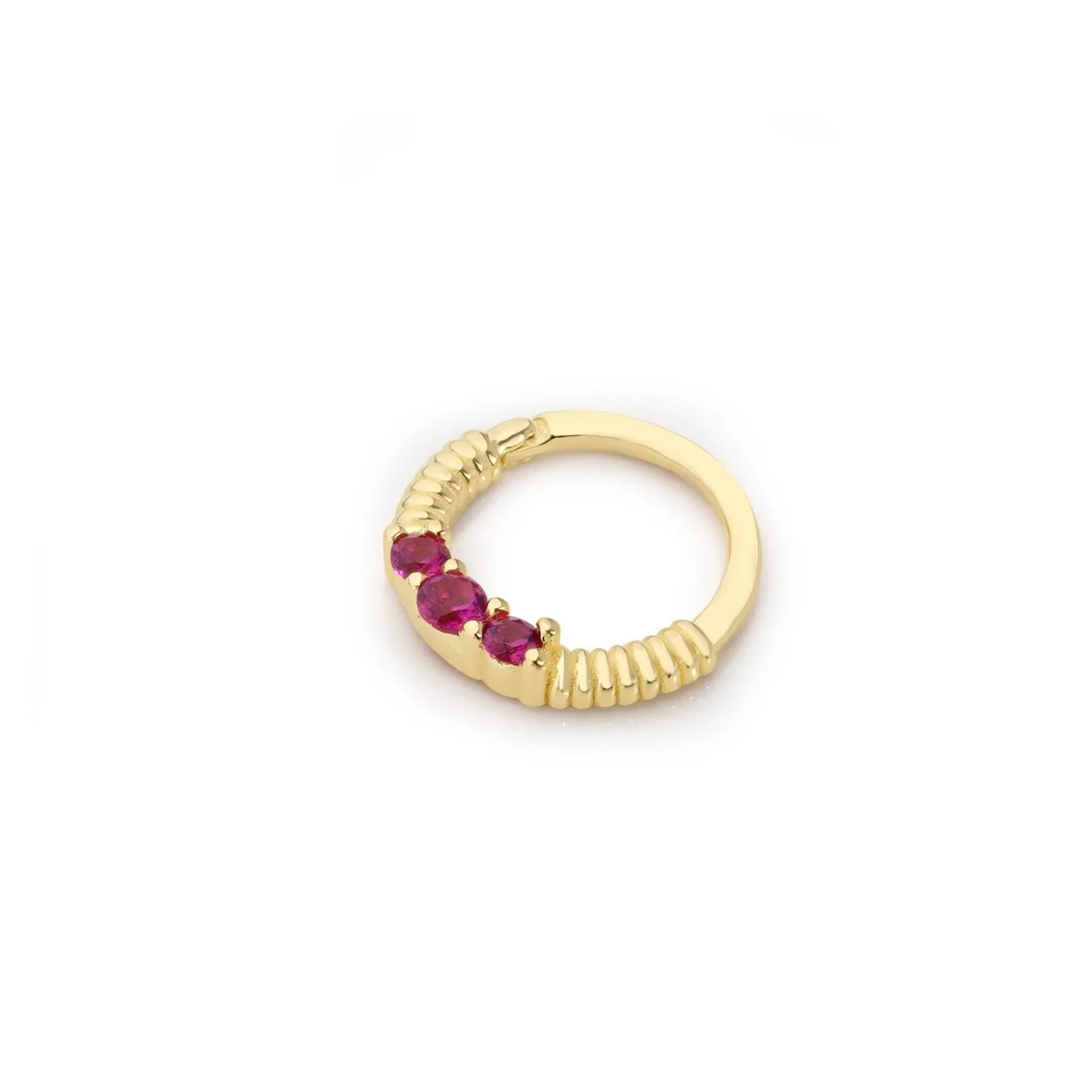 14k Gold Red Stone Helix Piercing with Engraving Detail