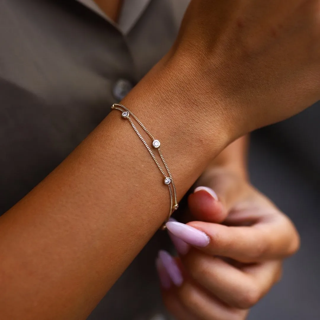 14k Gold Solitaire Double Bracelet