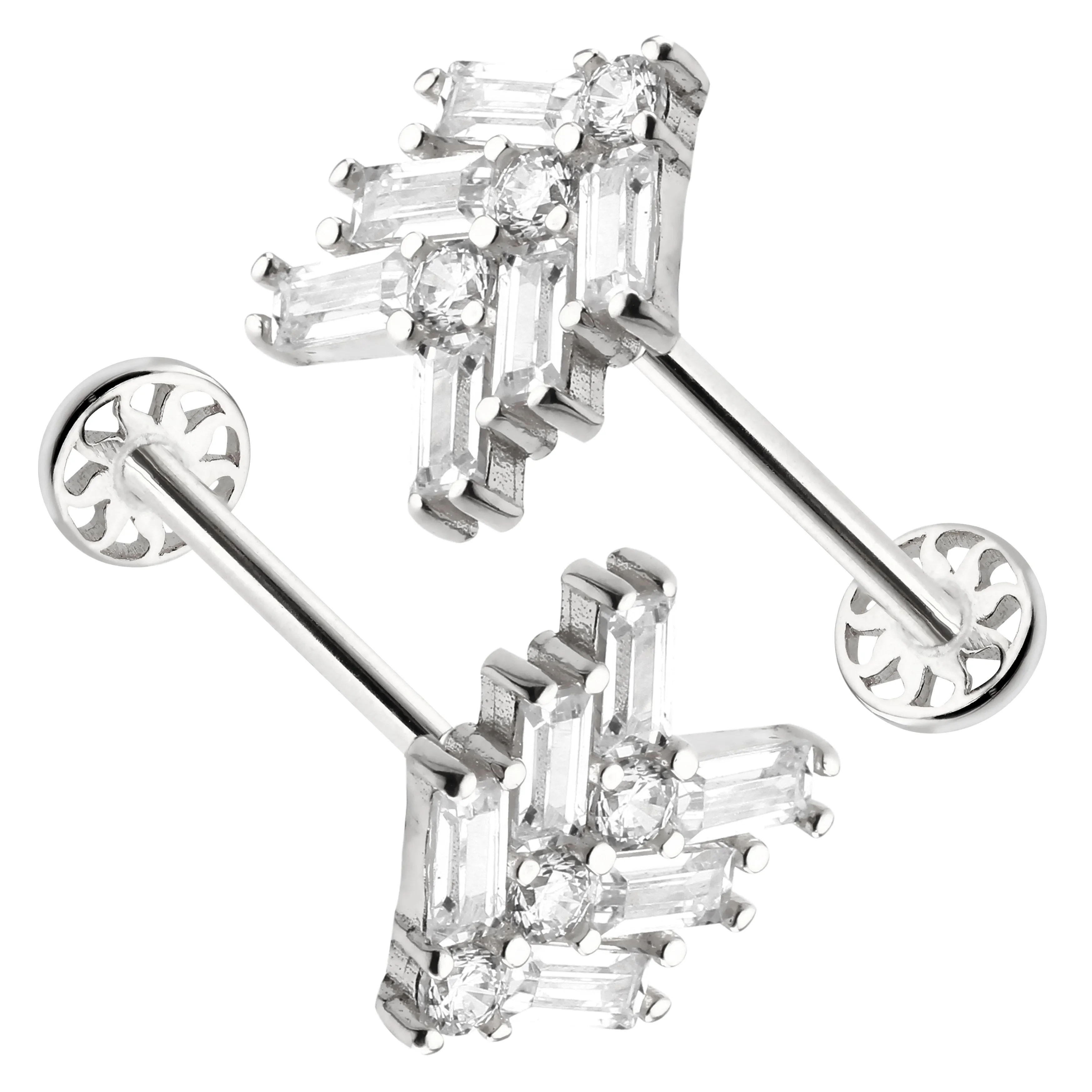 14k Gold Three Baguette Road Model Tragus Piercing