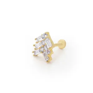 14k Gold Three Baguette Road Model Tragus Piercing