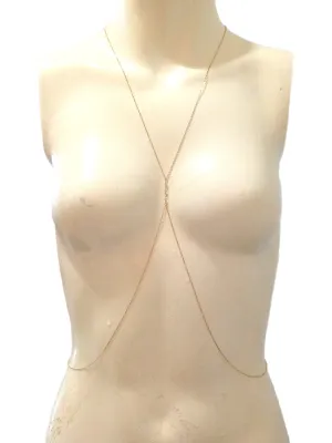 14K Gold Triple White Sapphire Body Harness Chain