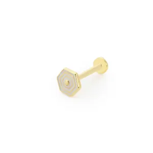 14k Gold White Enameled Hexagon Tragus Piercing