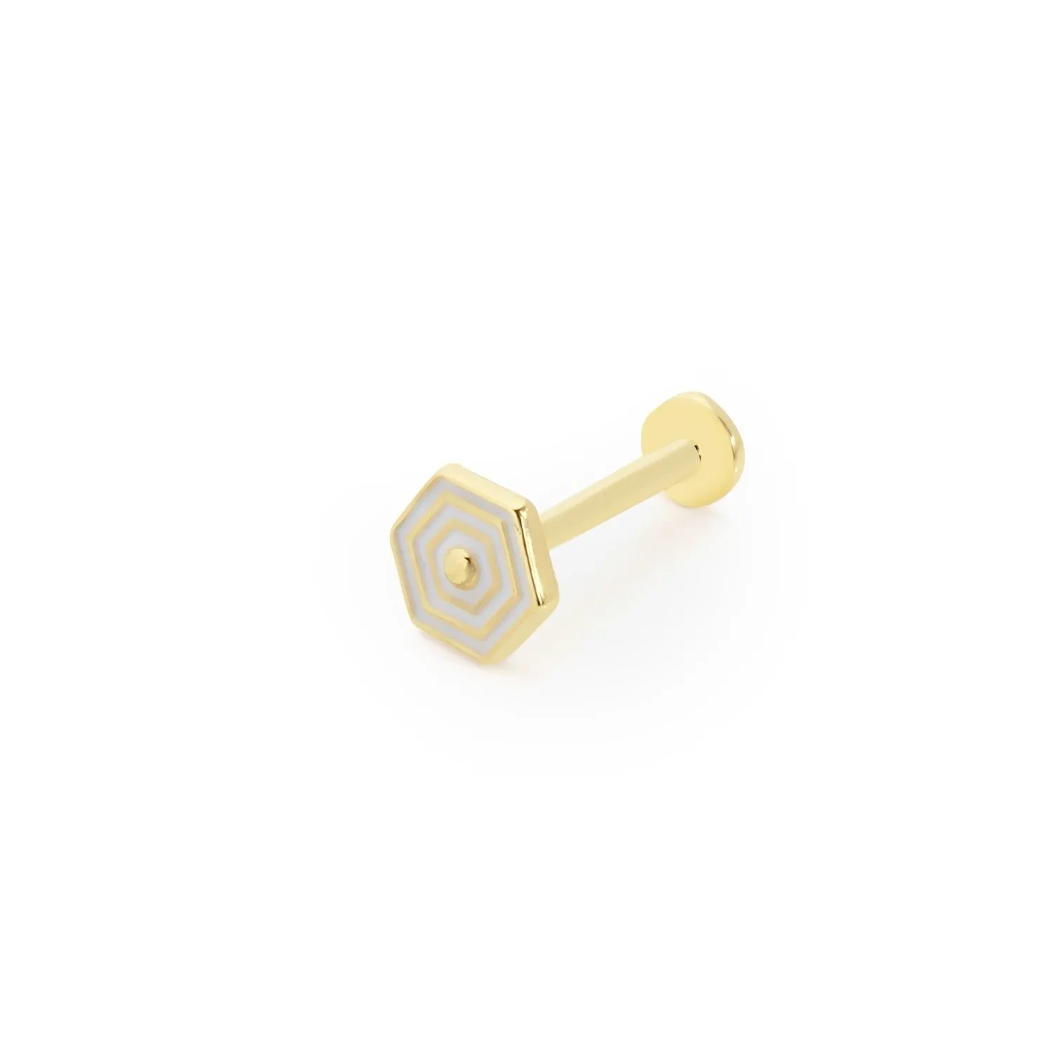 14k Gold White Enameled Hexagon Tragus Piercing