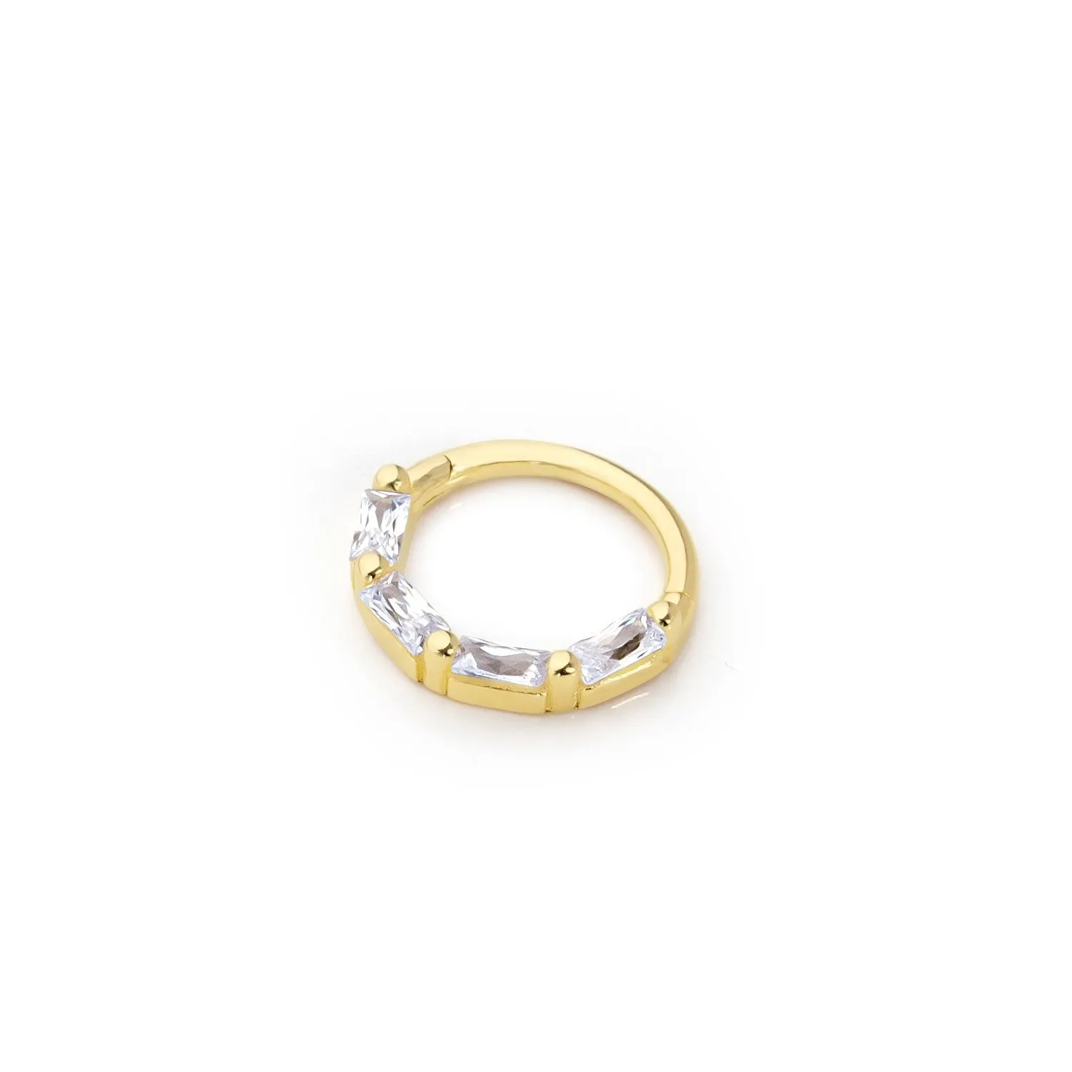 14k Gold White Four Baguette Helix Piercing
