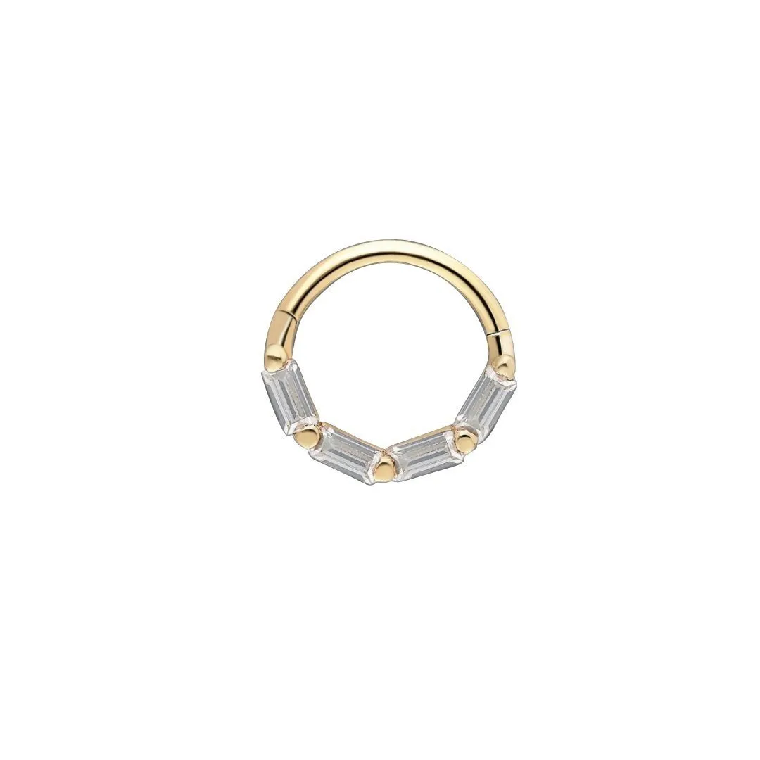 14k Gold White Four Baguette Helix Piercing