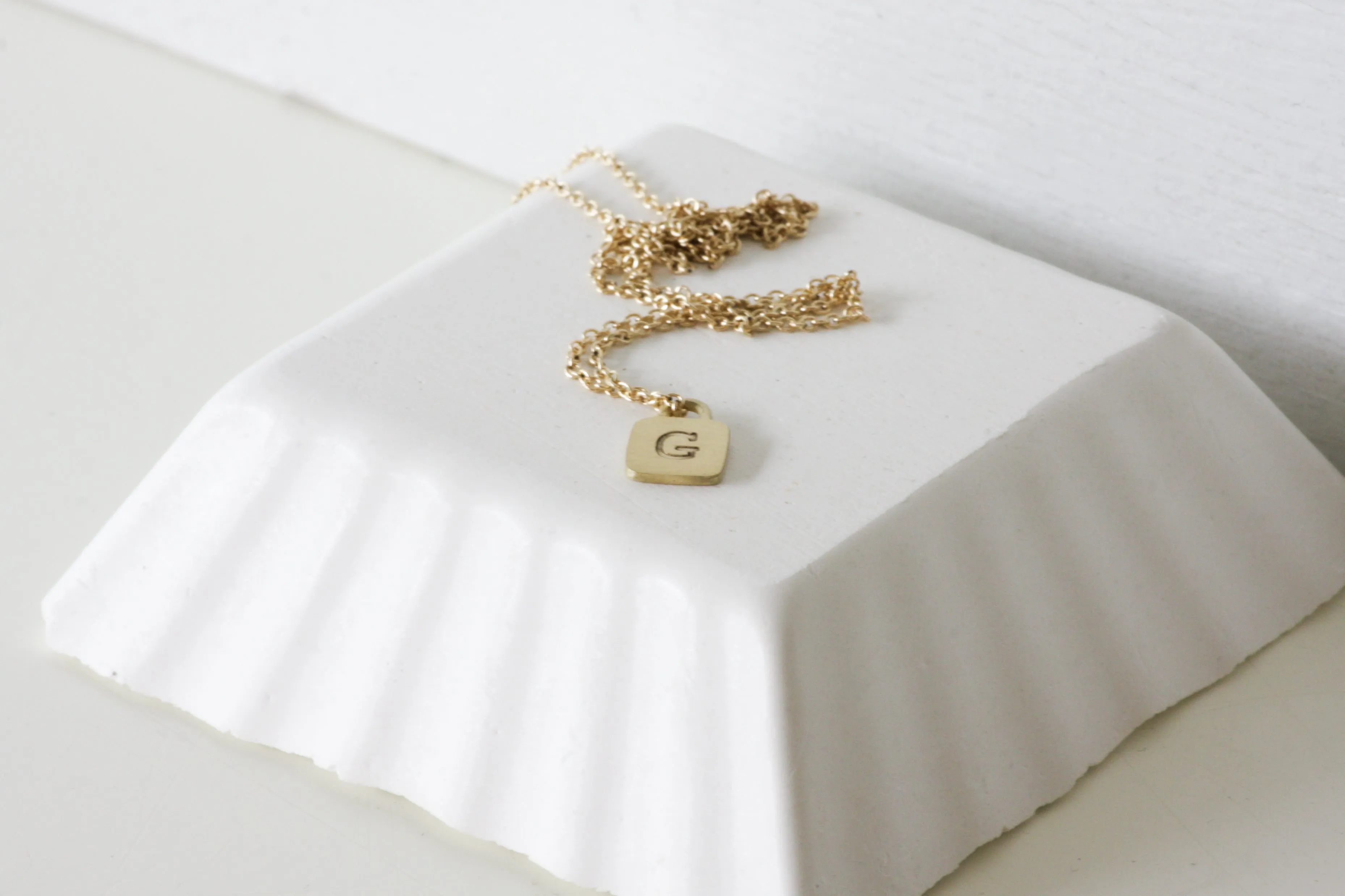 14K Solid Gold Initial Tiny Pendant