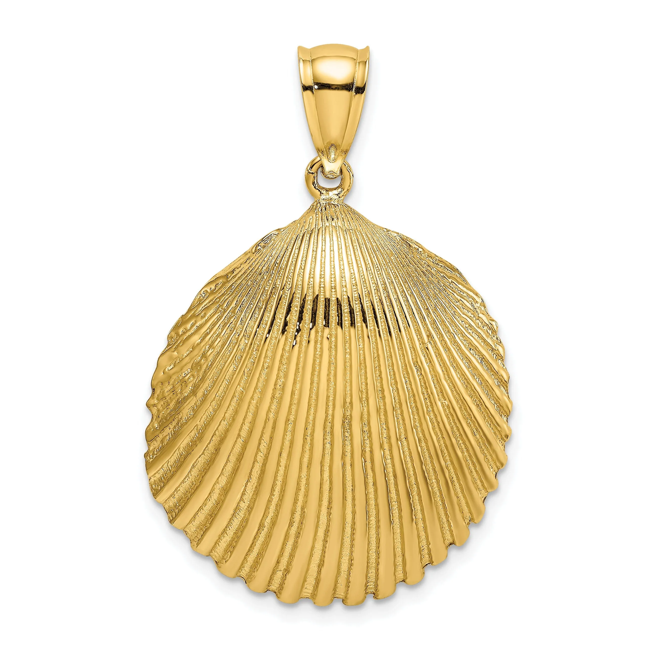 14K Yellow Gold Textured Polished Finish Scallop Shell Charm Pendant
