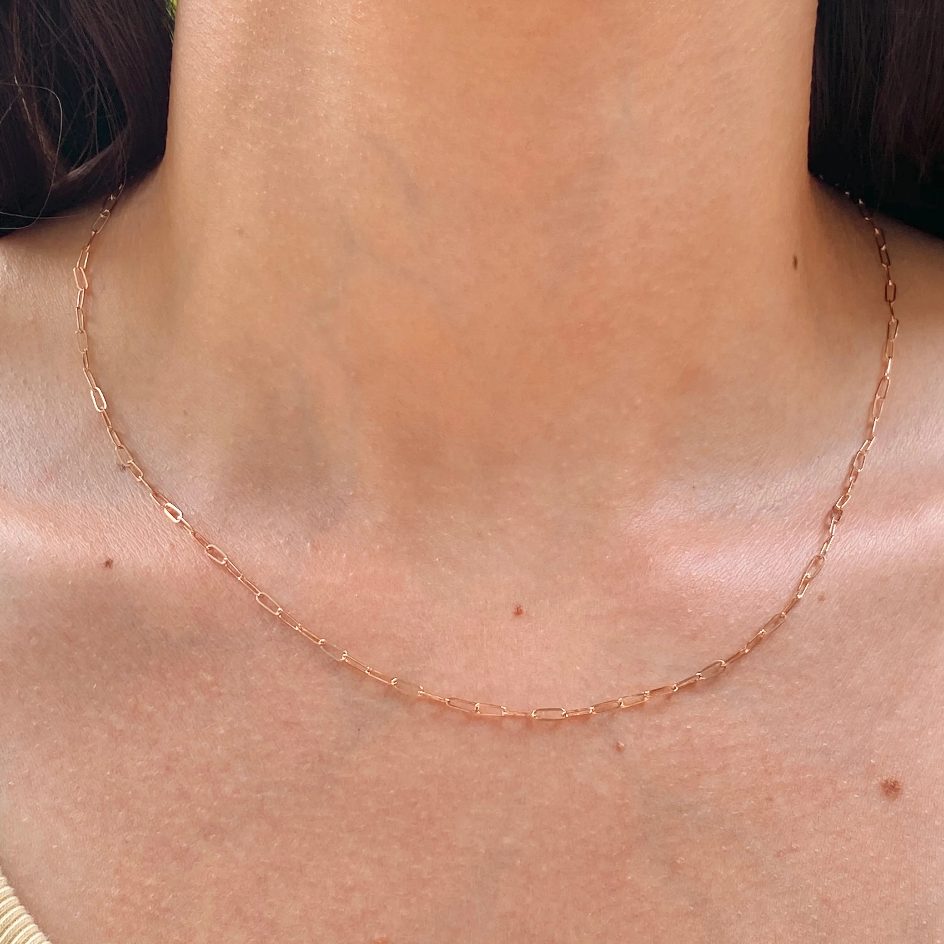 14KT Rose Gold Polished Open Paper Clip Chain Link Necklace 1.8mm