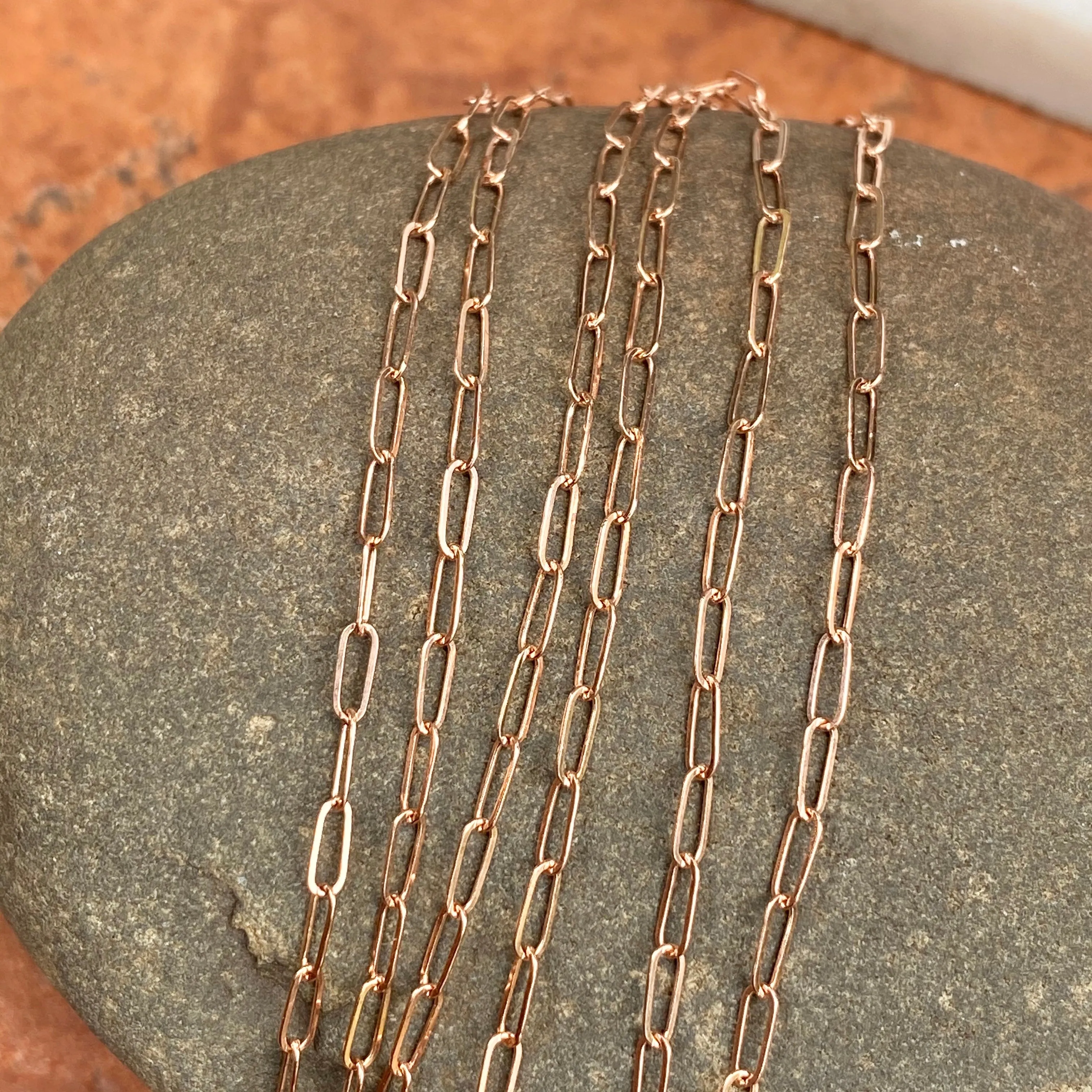 14KT Rose Gold Polished Open Paper Clip Chain Link Necklace 1.8mm