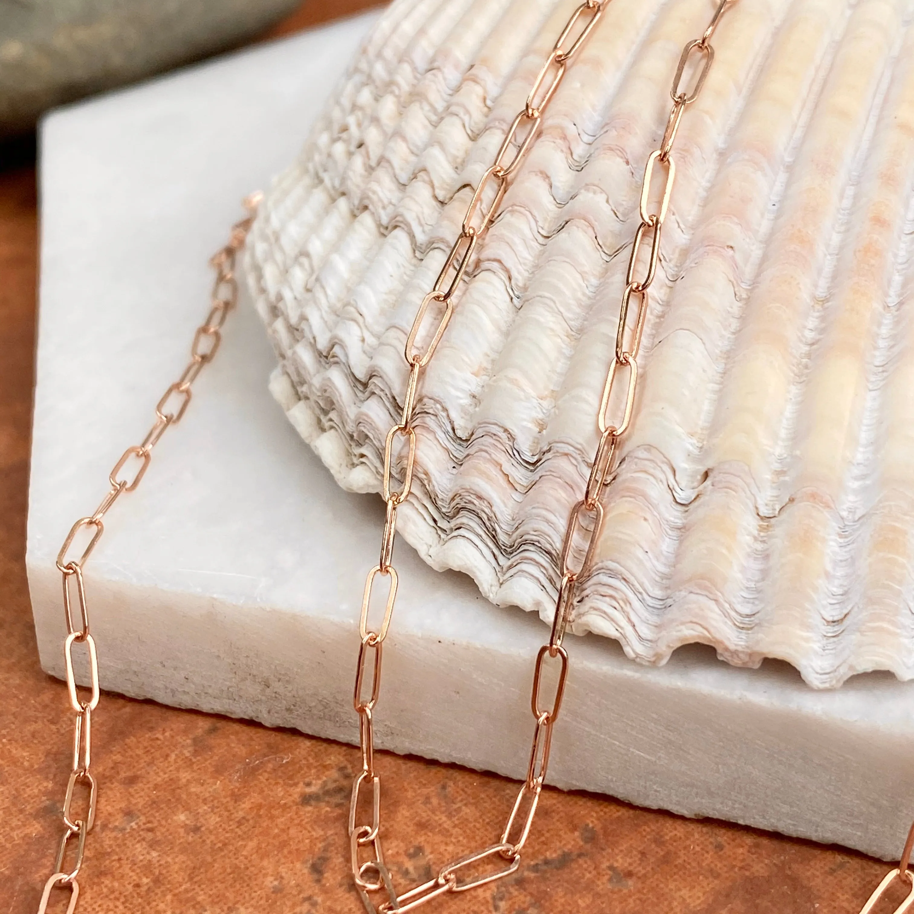 14KT Rose Gold Polished Open Paper Clip Chain Link Necklace 1.8mm