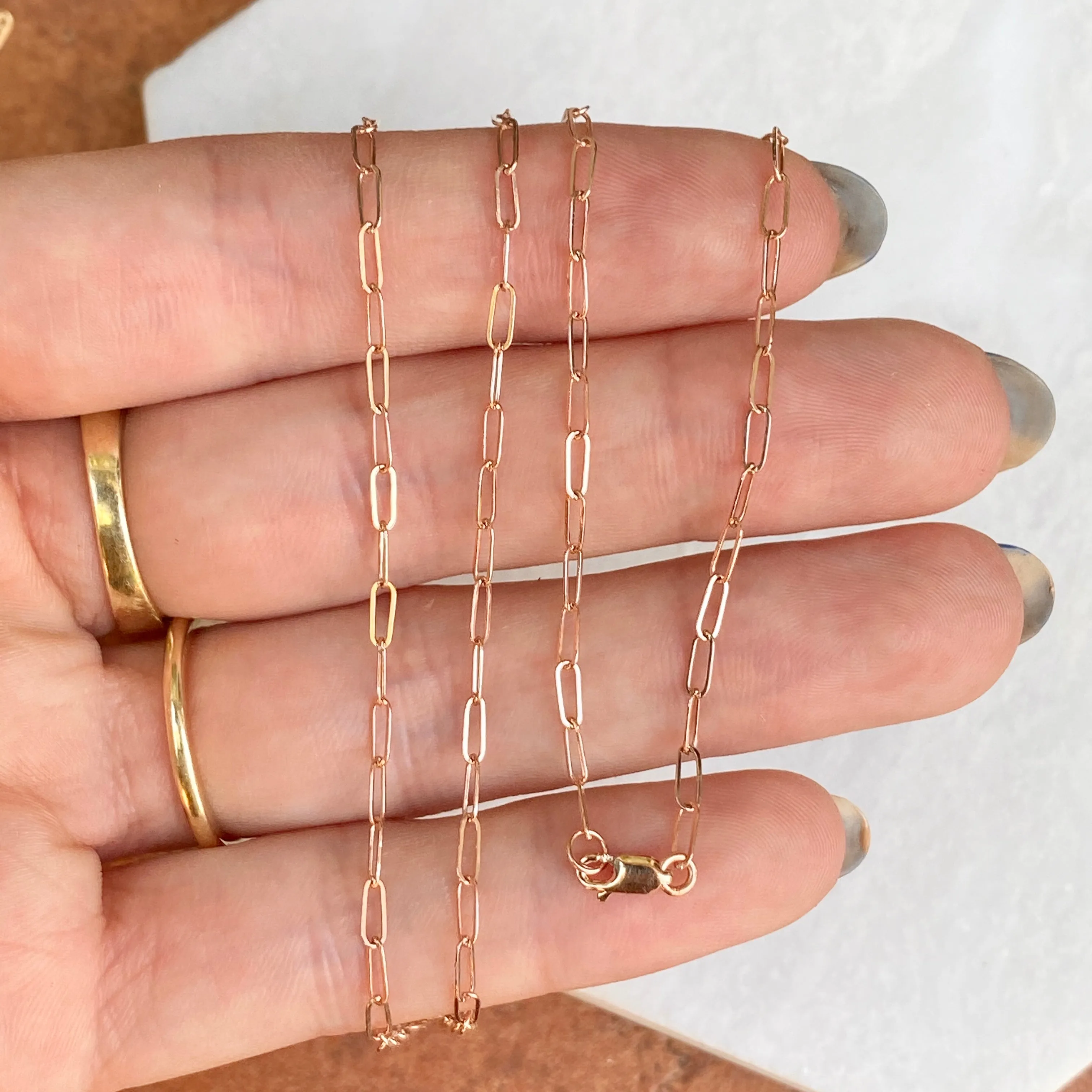 14KT Rose Gold Polished Open Paper Clip Chain Link Necklace 1.8mm