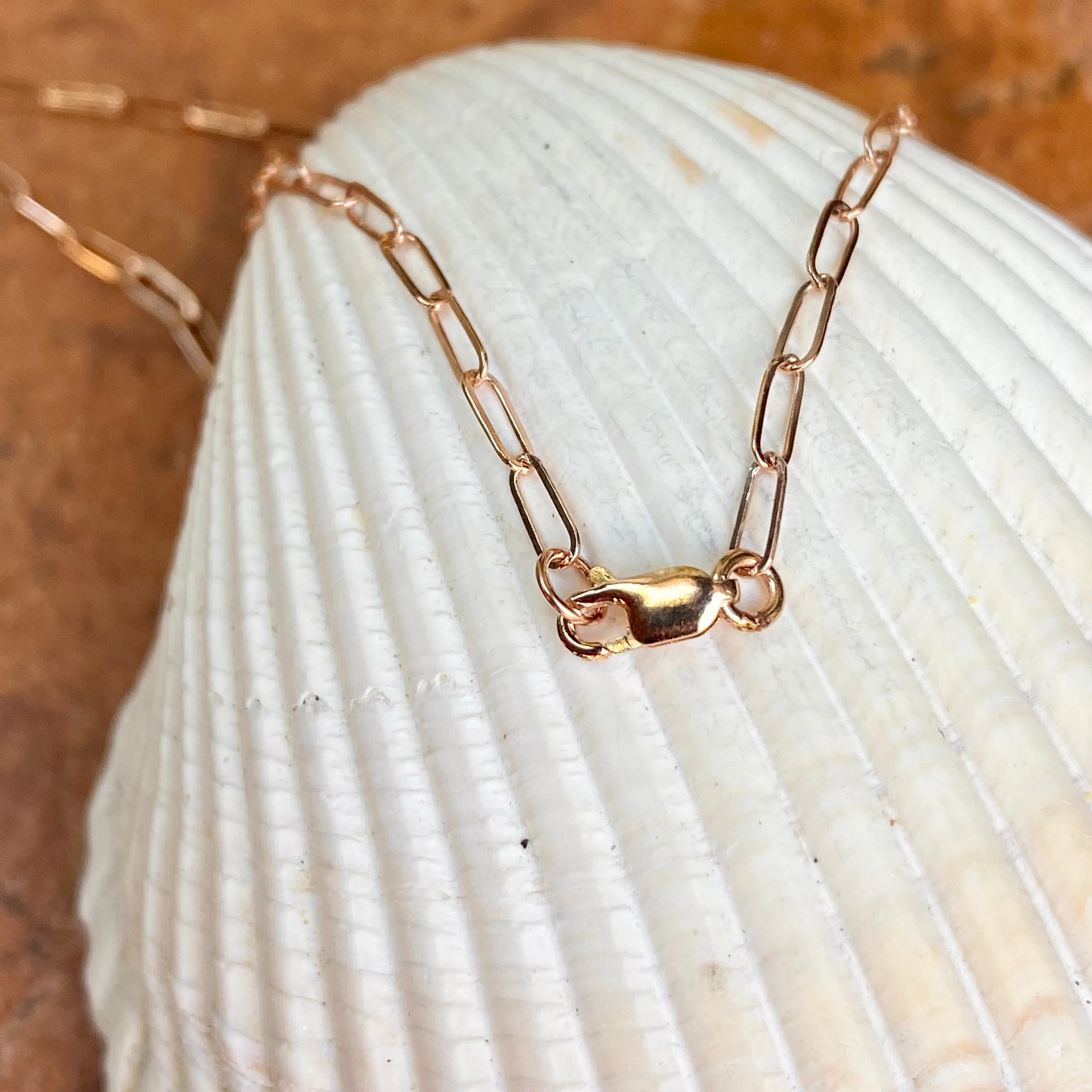 14KT Rose Gold Polished Open Paper Clip Chain Link Necklace 1.8mm