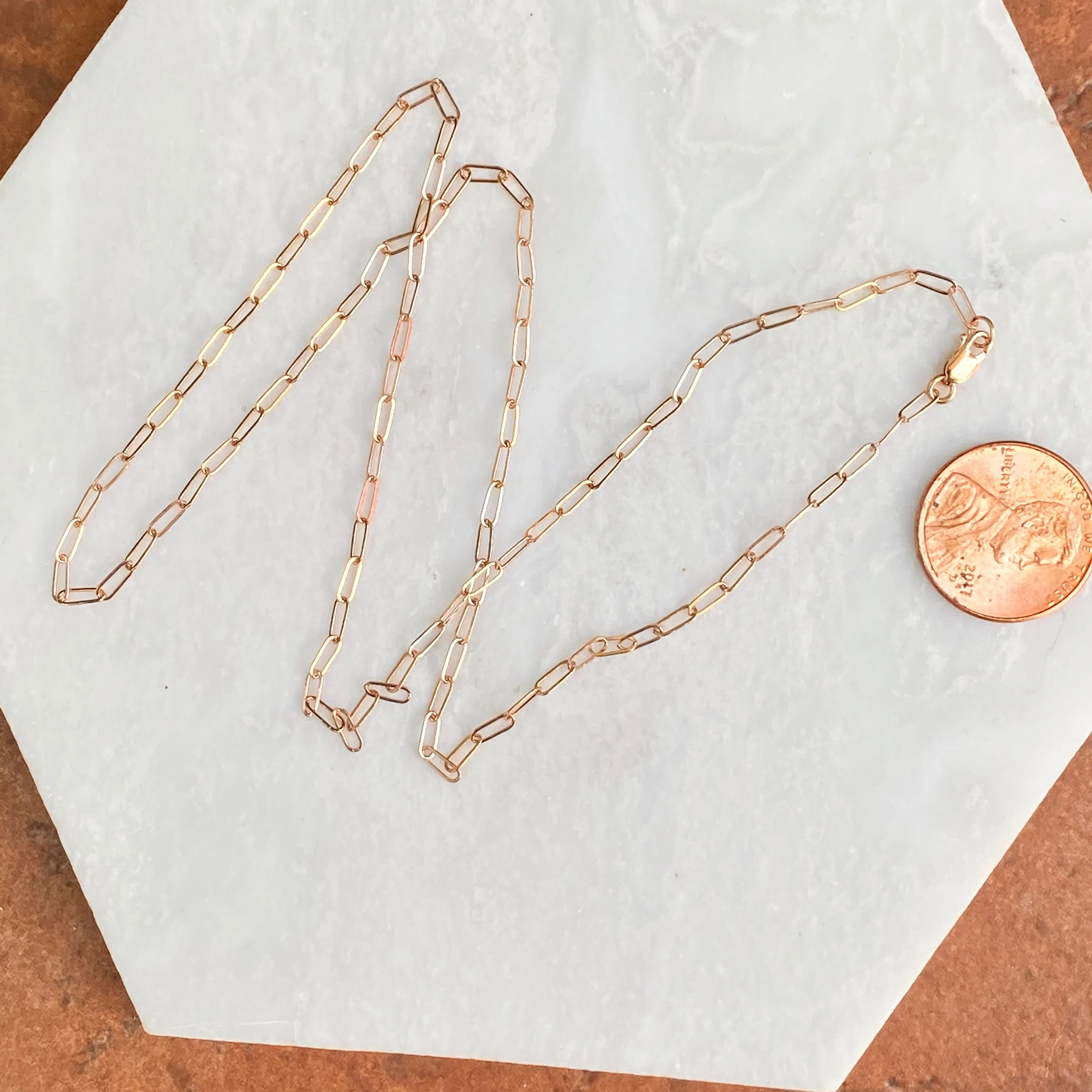 14KT Rose Gold Polished Open Paper Clip Chain Link Necklace 1.8mm