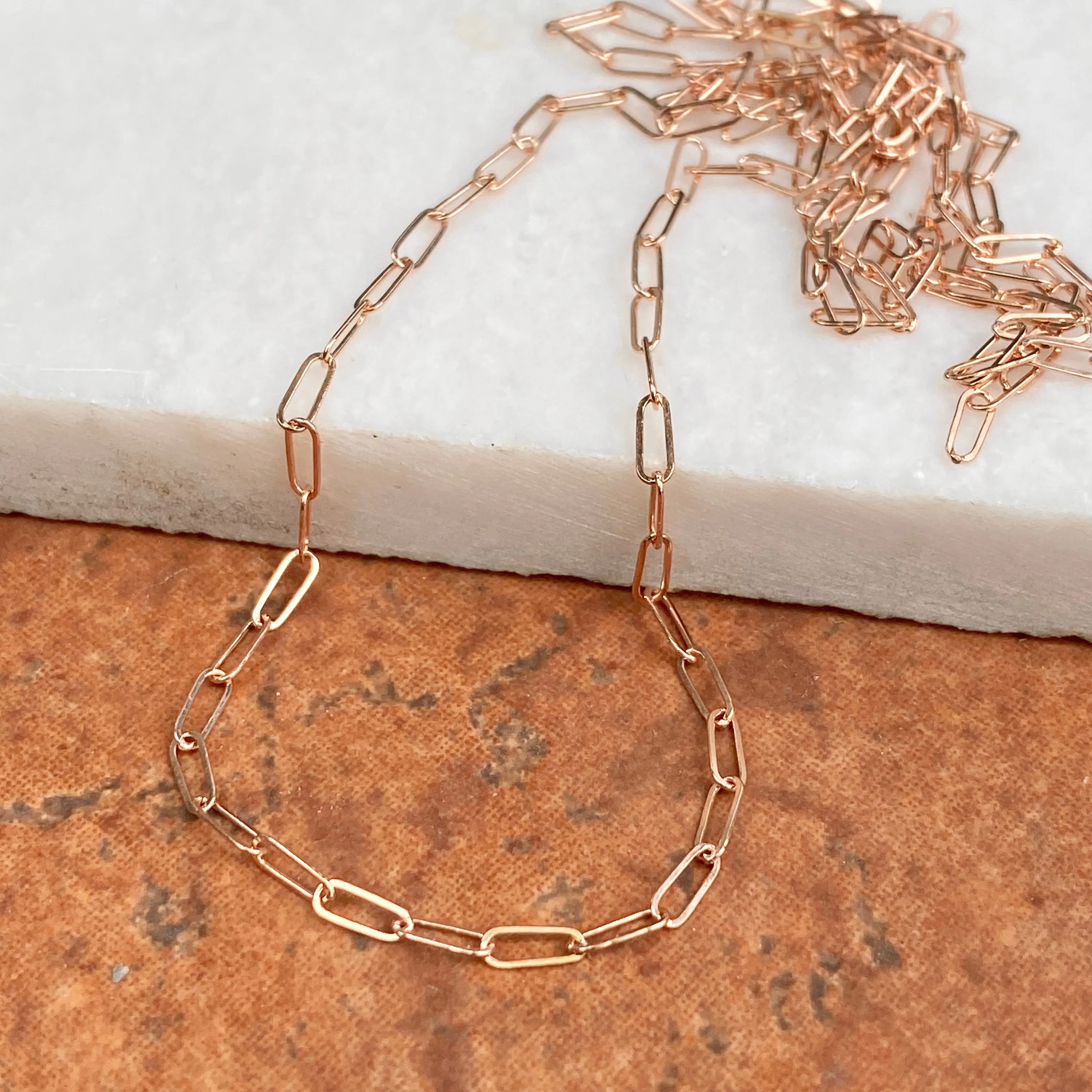 14KT Rose Gold Polished Open Paper Clip Chain Link Necklace 1.8mm
