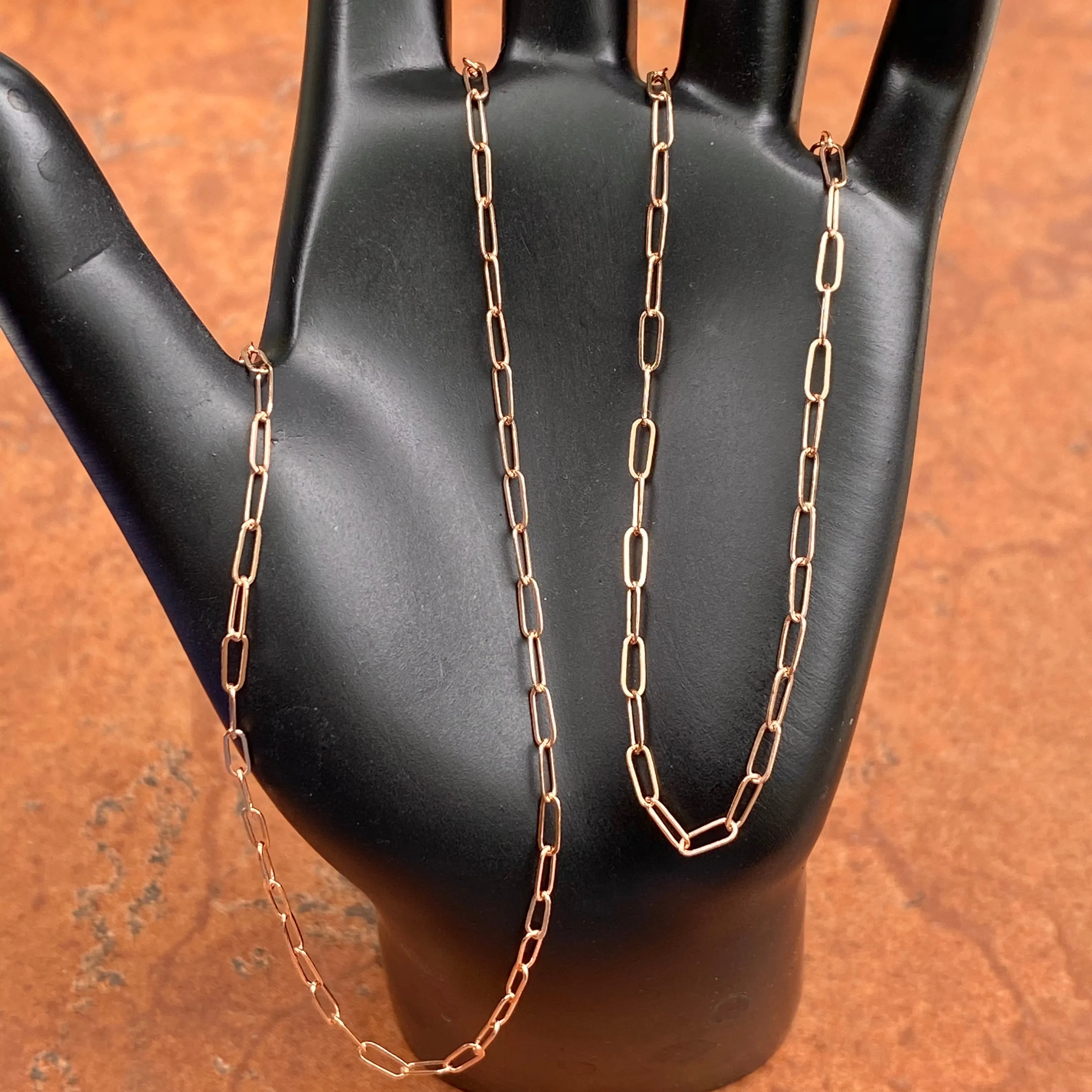 14KT Rose Gold Polished Open Paper Clip Chain Link Necklace 1.8mm