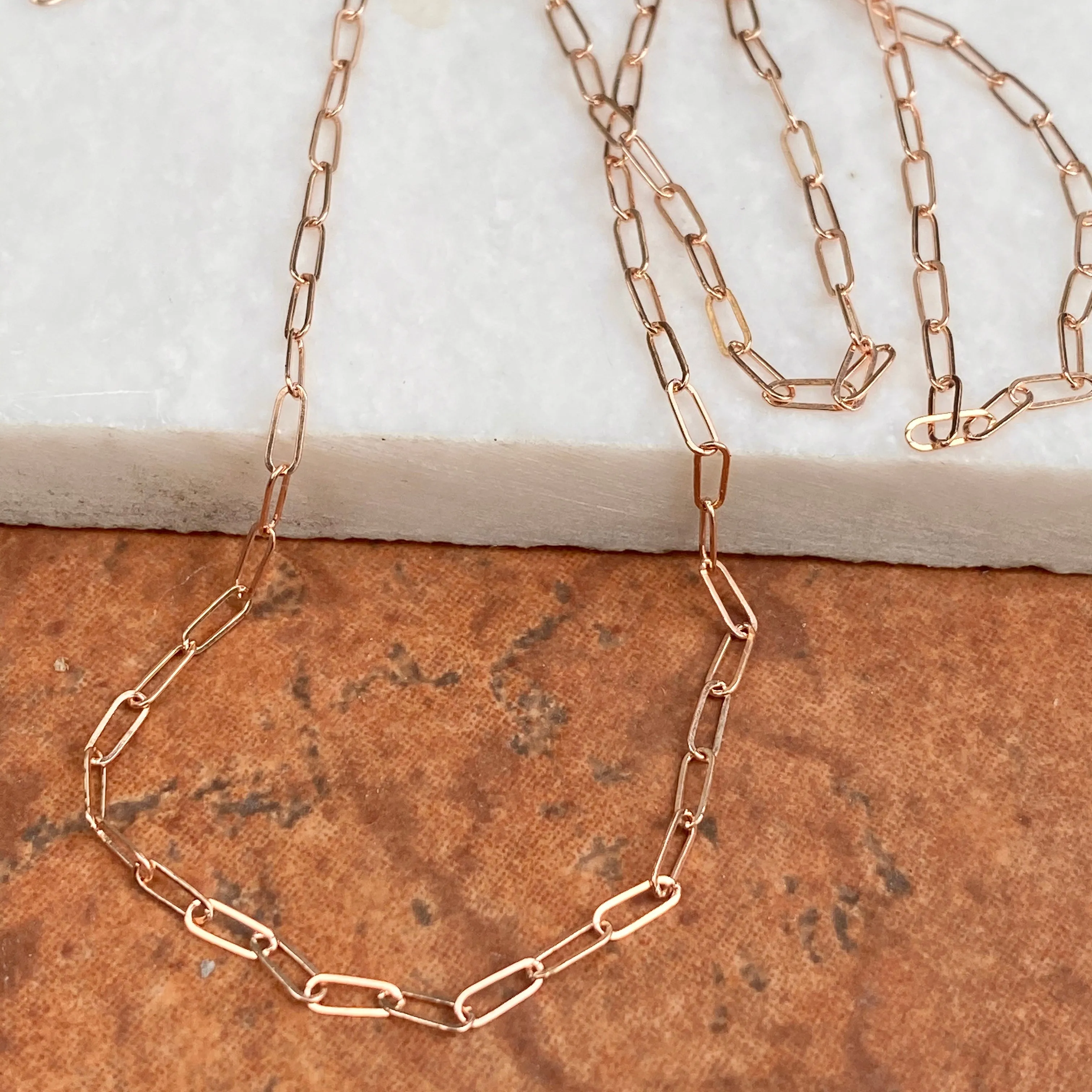 14KT Rose Gold Polished Open Paper Clip Chain Link Necklace 1.8mm