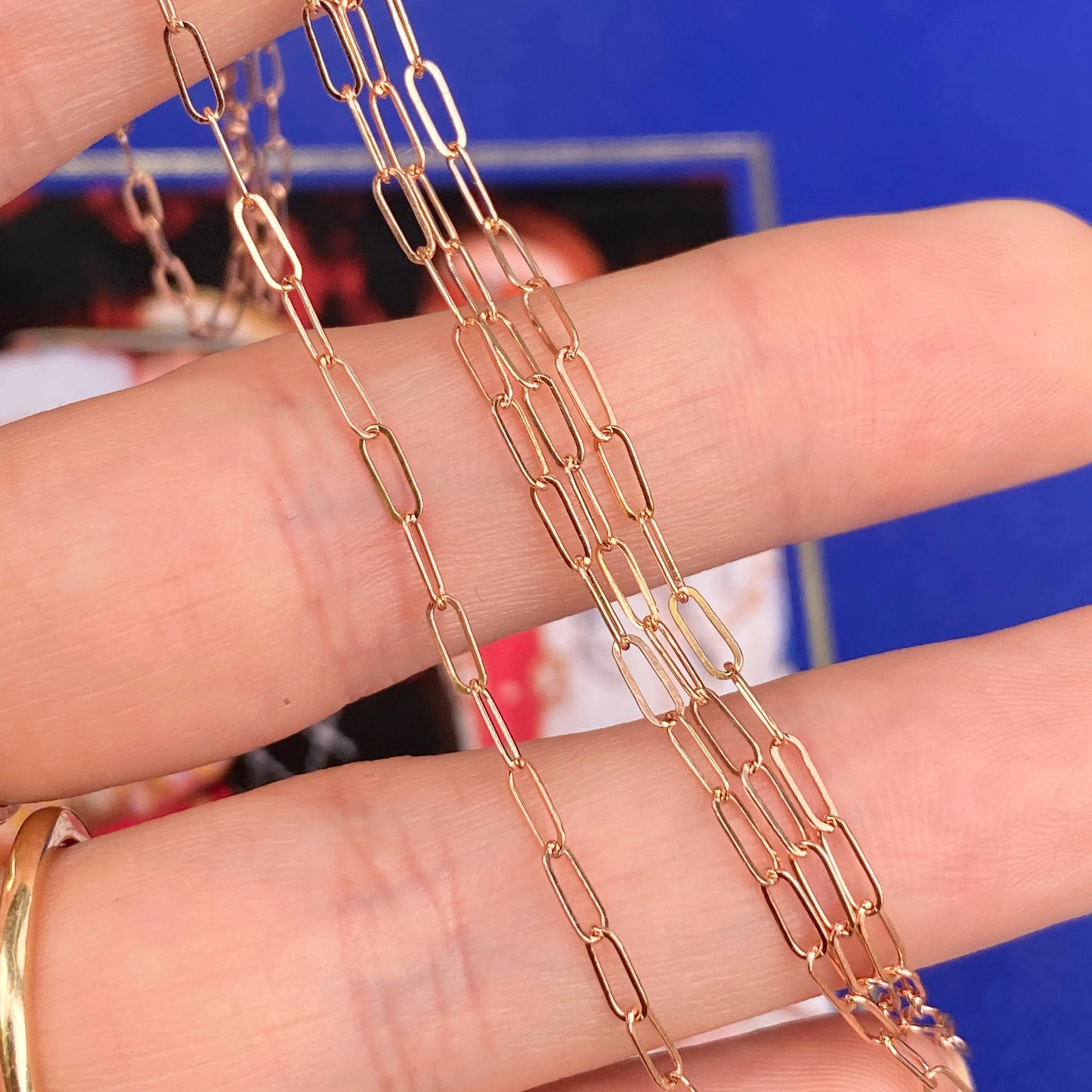 14KT Rose Gold Polished Open Paper Clip Chain Link Necklace 1.8mm