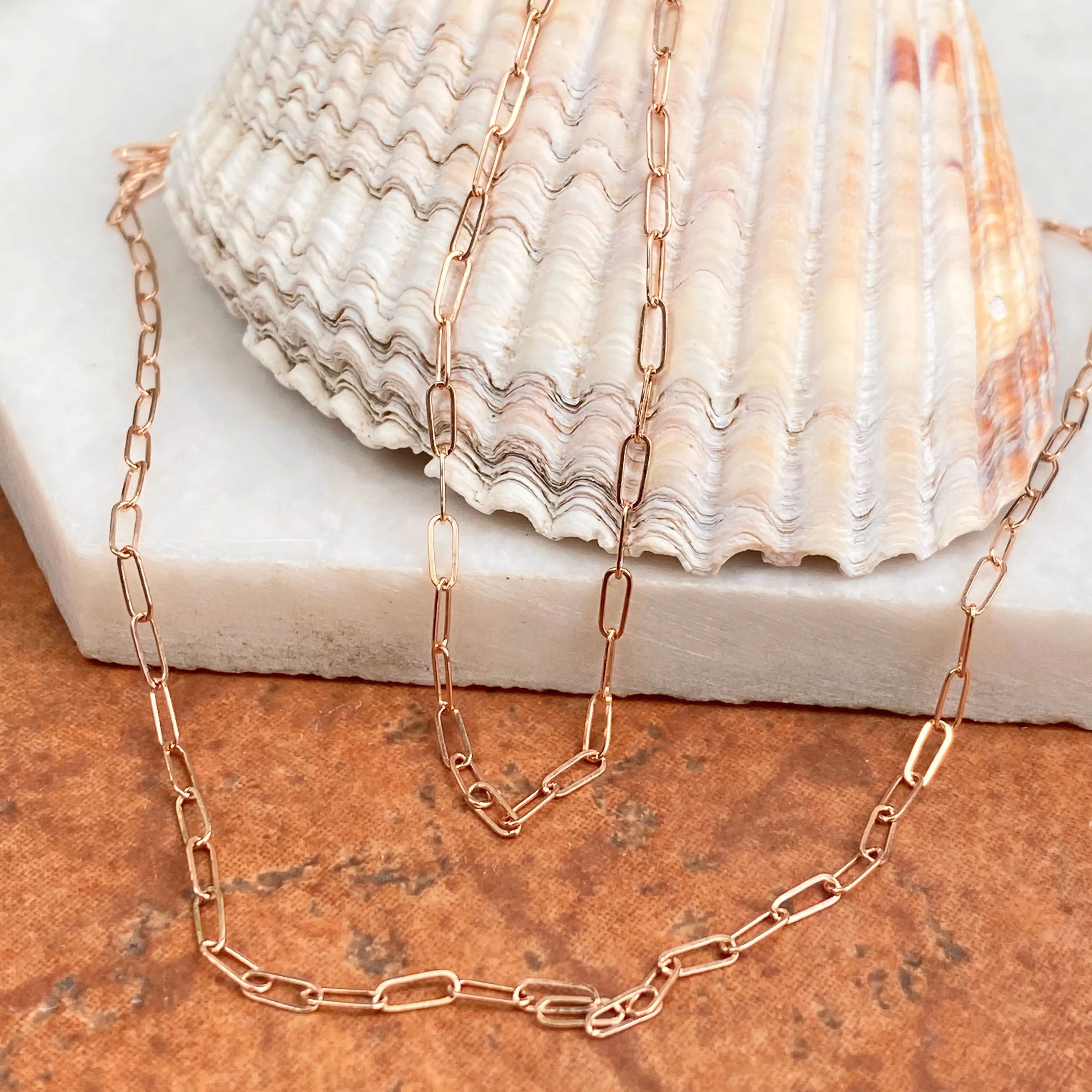14KT Rose Gold Polished Open Paper Clip Chain Link Necklace 1.8mm