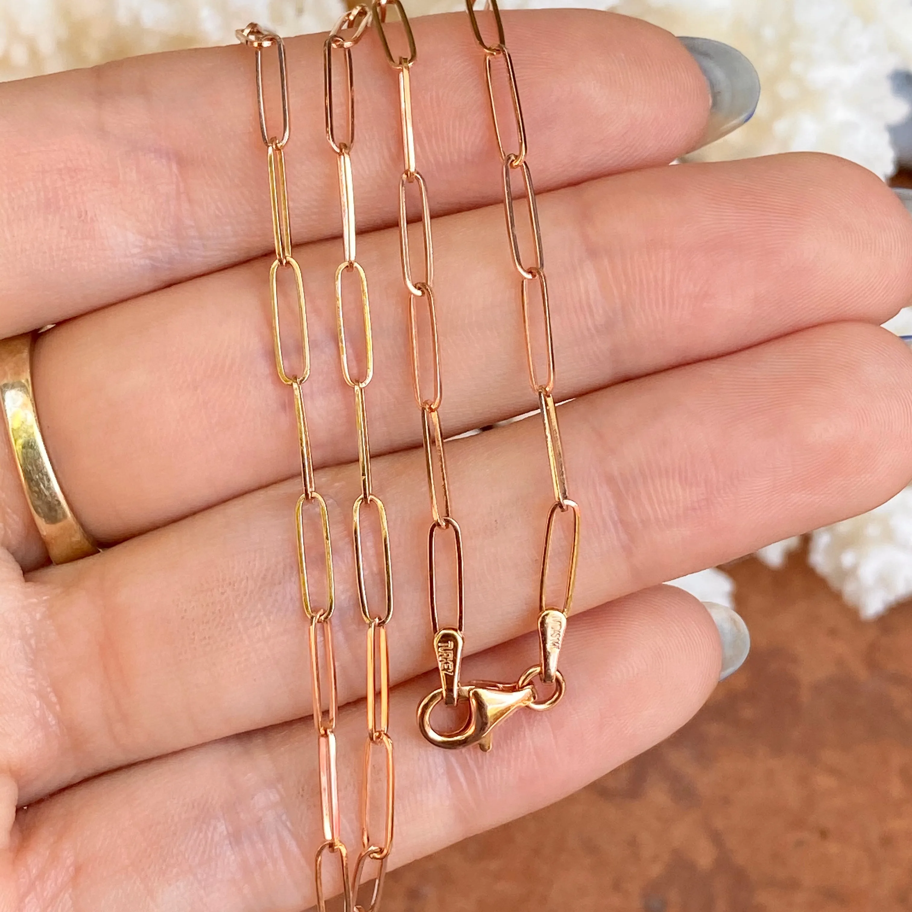 14KT Rose Gold Polished Open Paper Clip Chain Link Necklace 2.6mm
