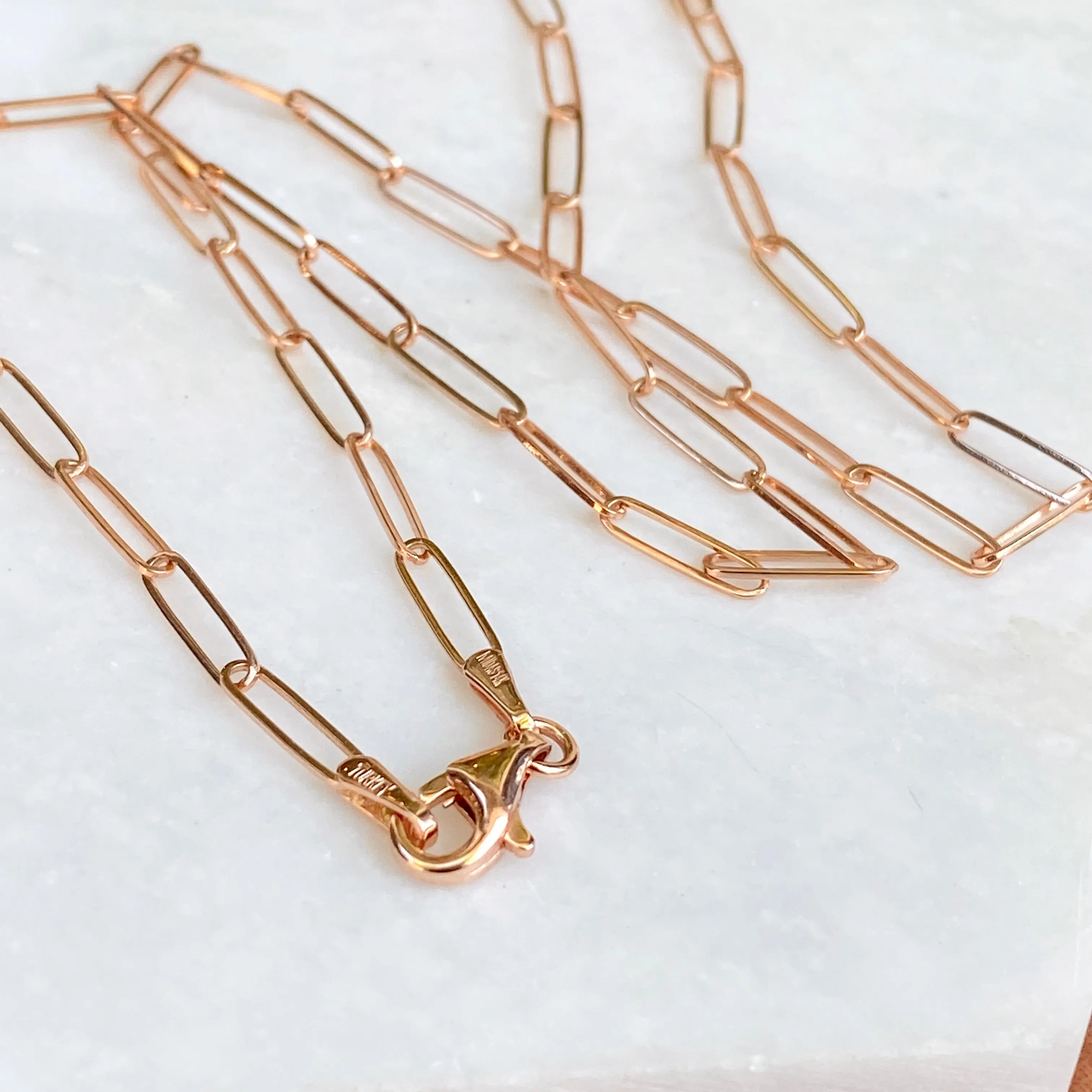 14KT Rose Gold Polished Open Paper Clip Chain Link Necklace 2.6mm