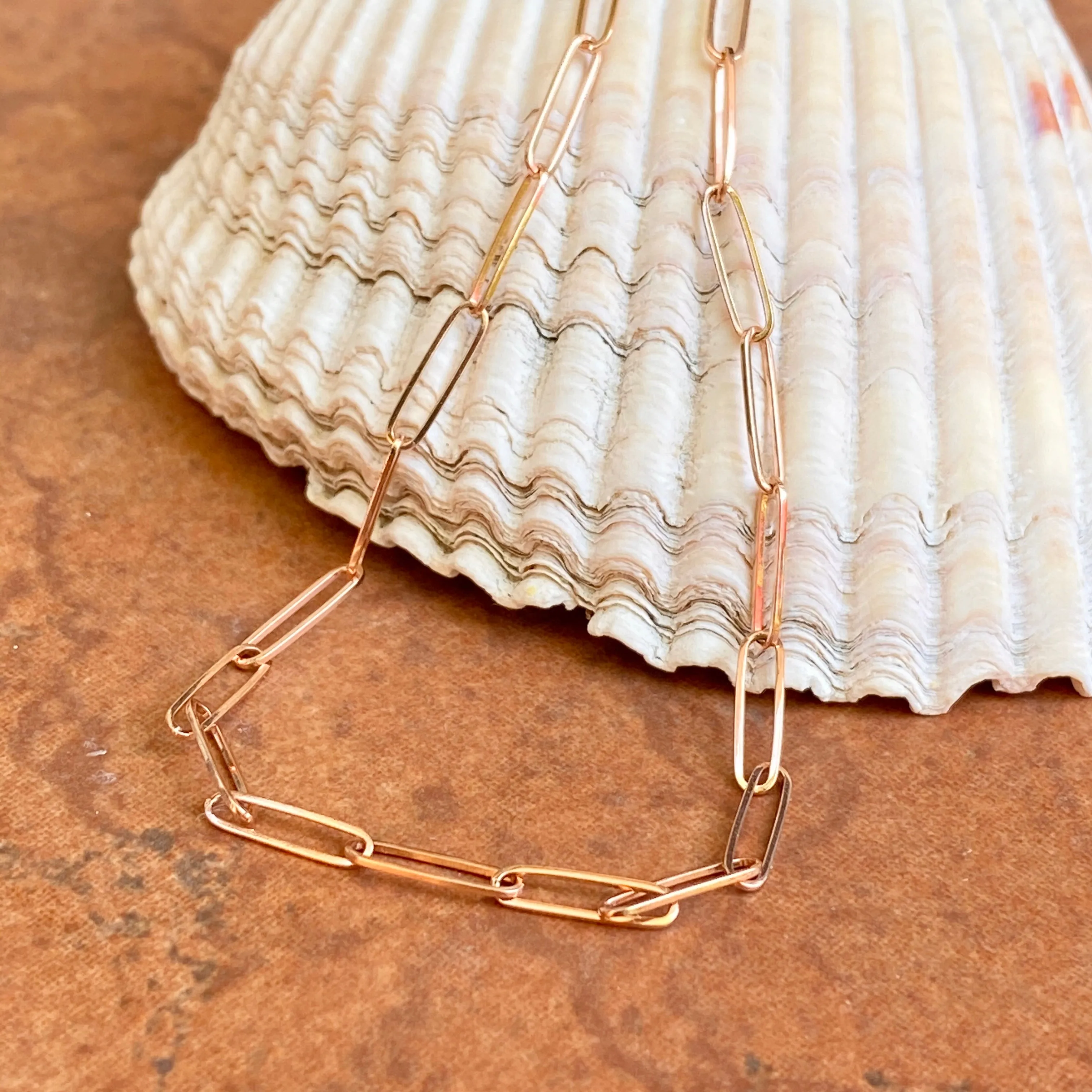 14KT Rose Gold Polished Open Paper Clip Chain Link Necklace 2.6mm