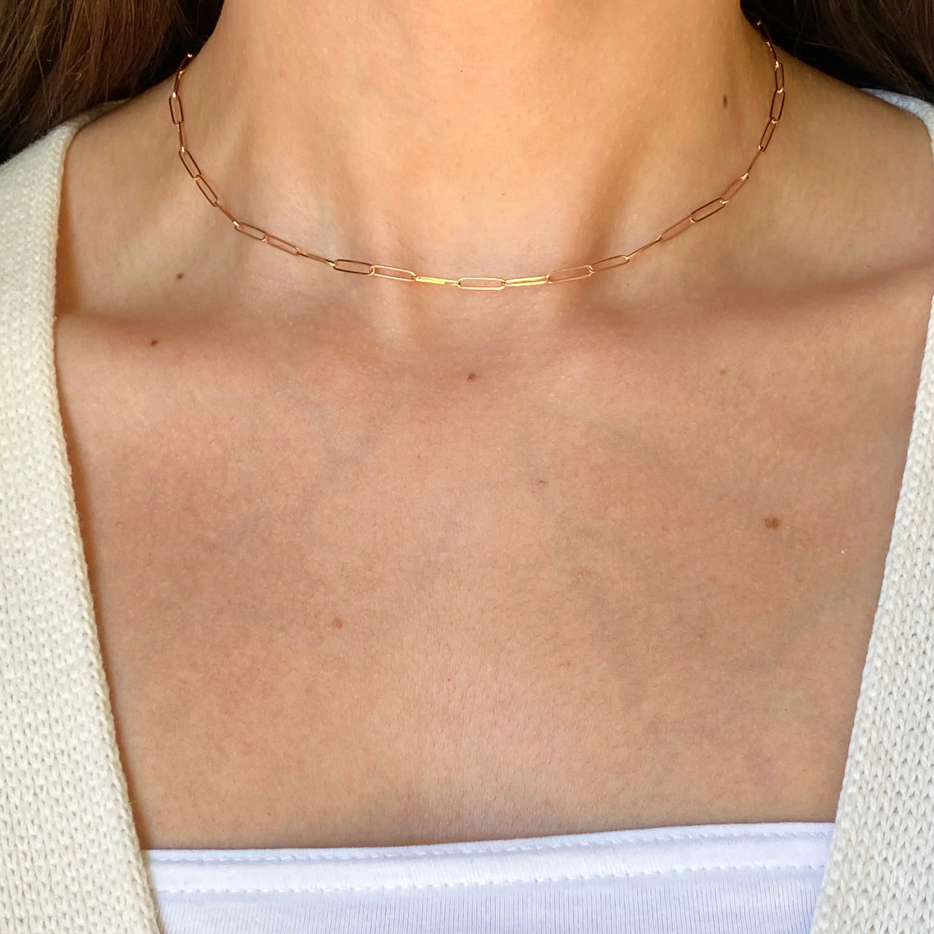 14KT Rose Gold Polished Open Paper Clip Chain Link Necklace 2.6mm