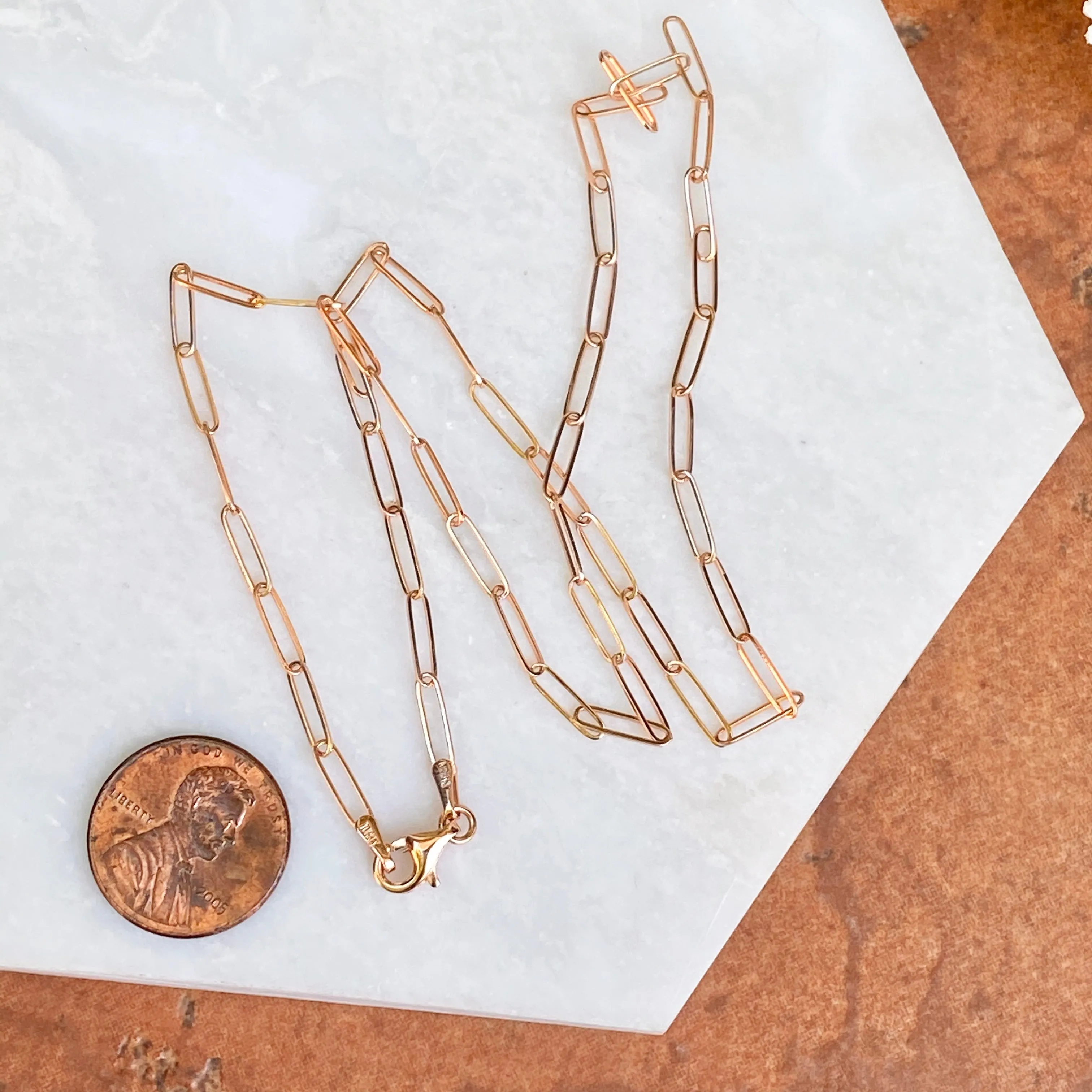 14KT Rose Gold Polished Open Paper Clip Chain Link Necklace 2.6mm