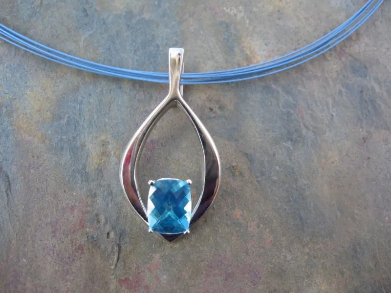 14KT White Gold Passion Blue Topaz Pendant Omega Slide